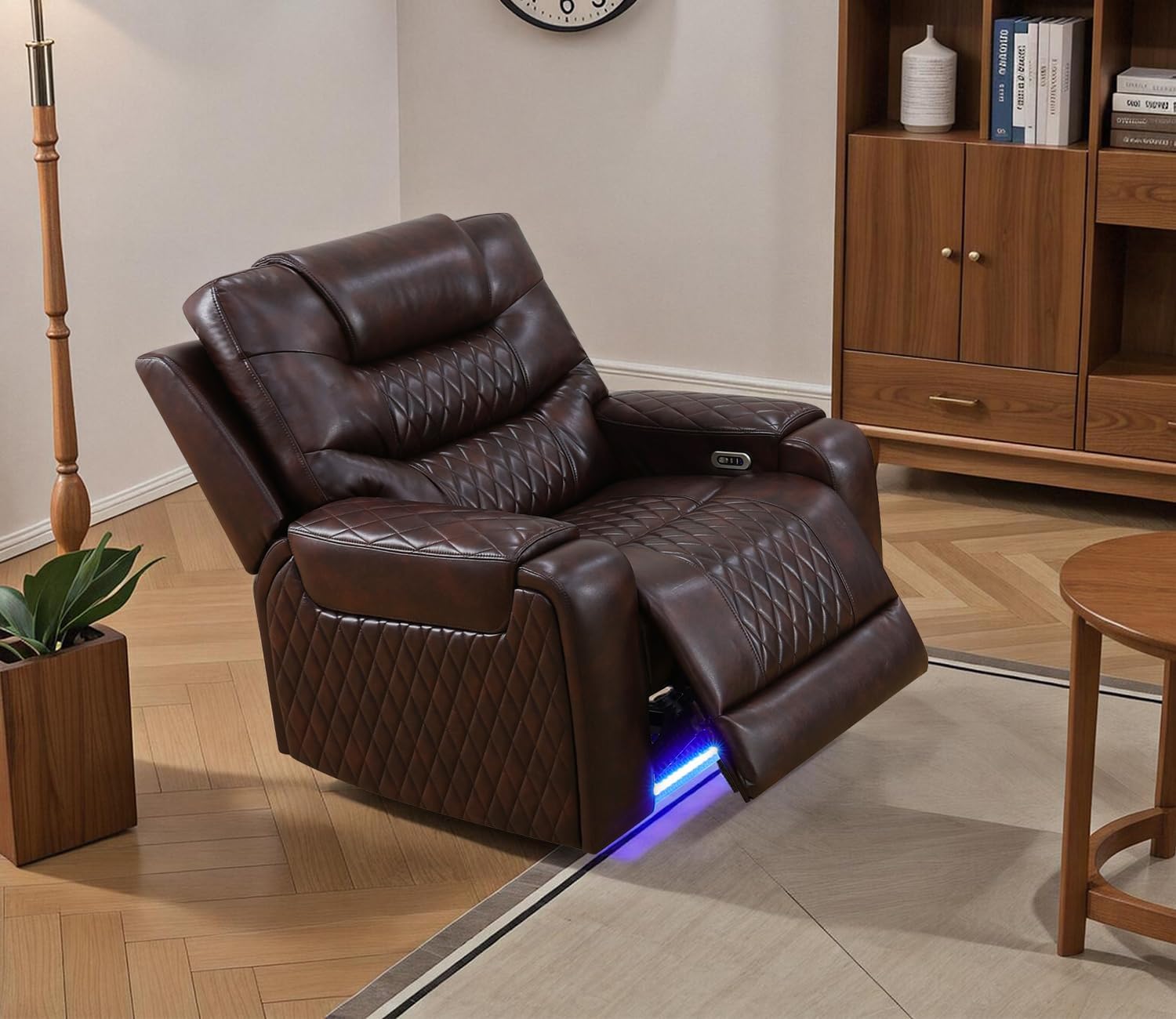 Power Recliner Sofa for Living Room Furniture Set,Leather Reclining Chair with Single Recliner/Charging for Home Theater/Rv(Wine Red)