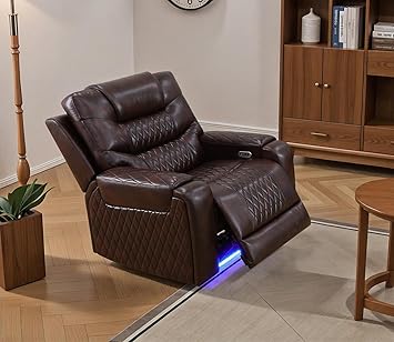 Power Recliner Sofa for Living Room Furniture Set,Leather Reclining Chair with Single Recliner/Charging for Home Theater/RvWine Red