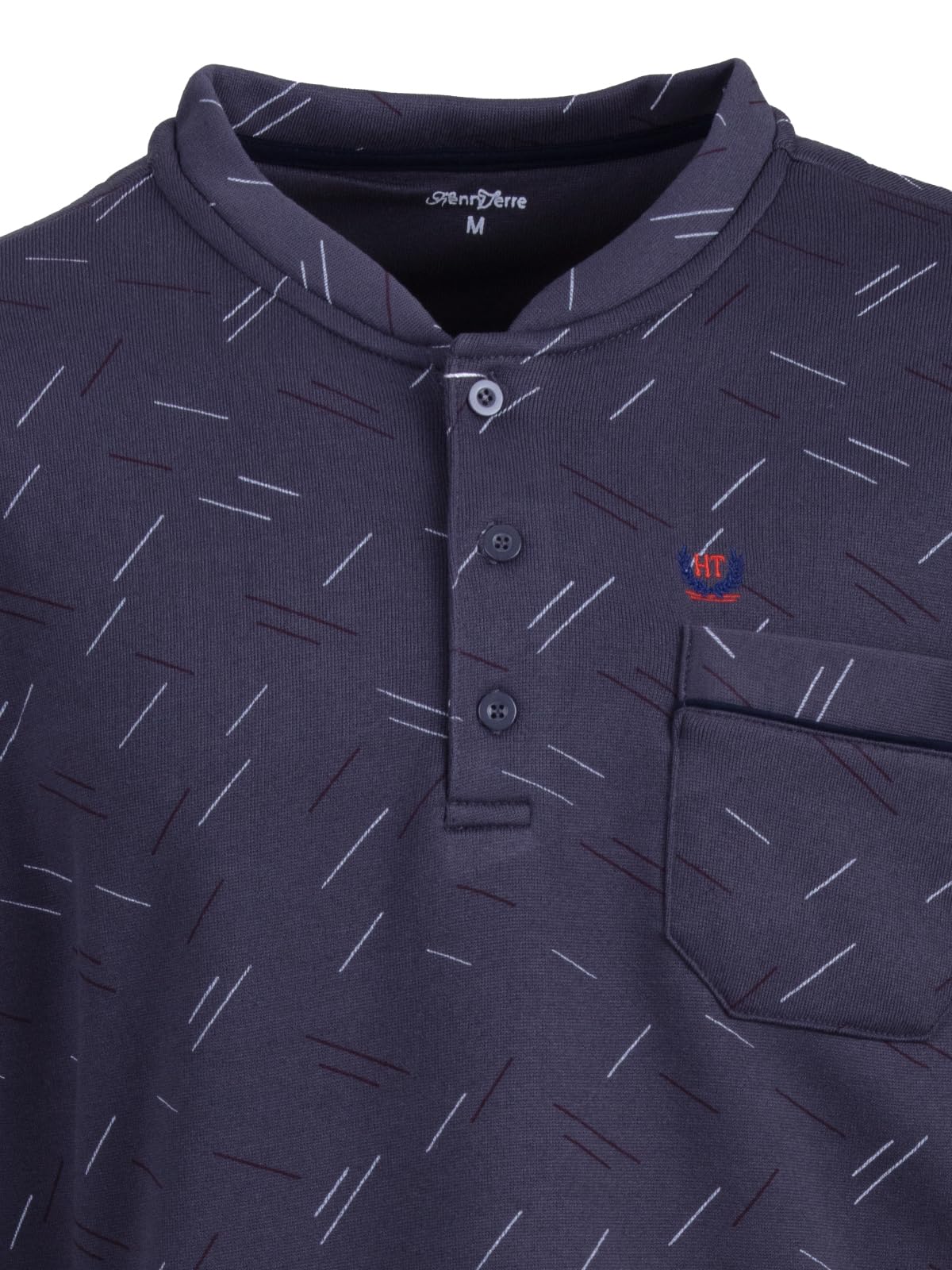 Chemise de nuit thermique à manches longues pour homme - Design lignes - Poche poitrine - Boutonnière - Taille M à 3XL