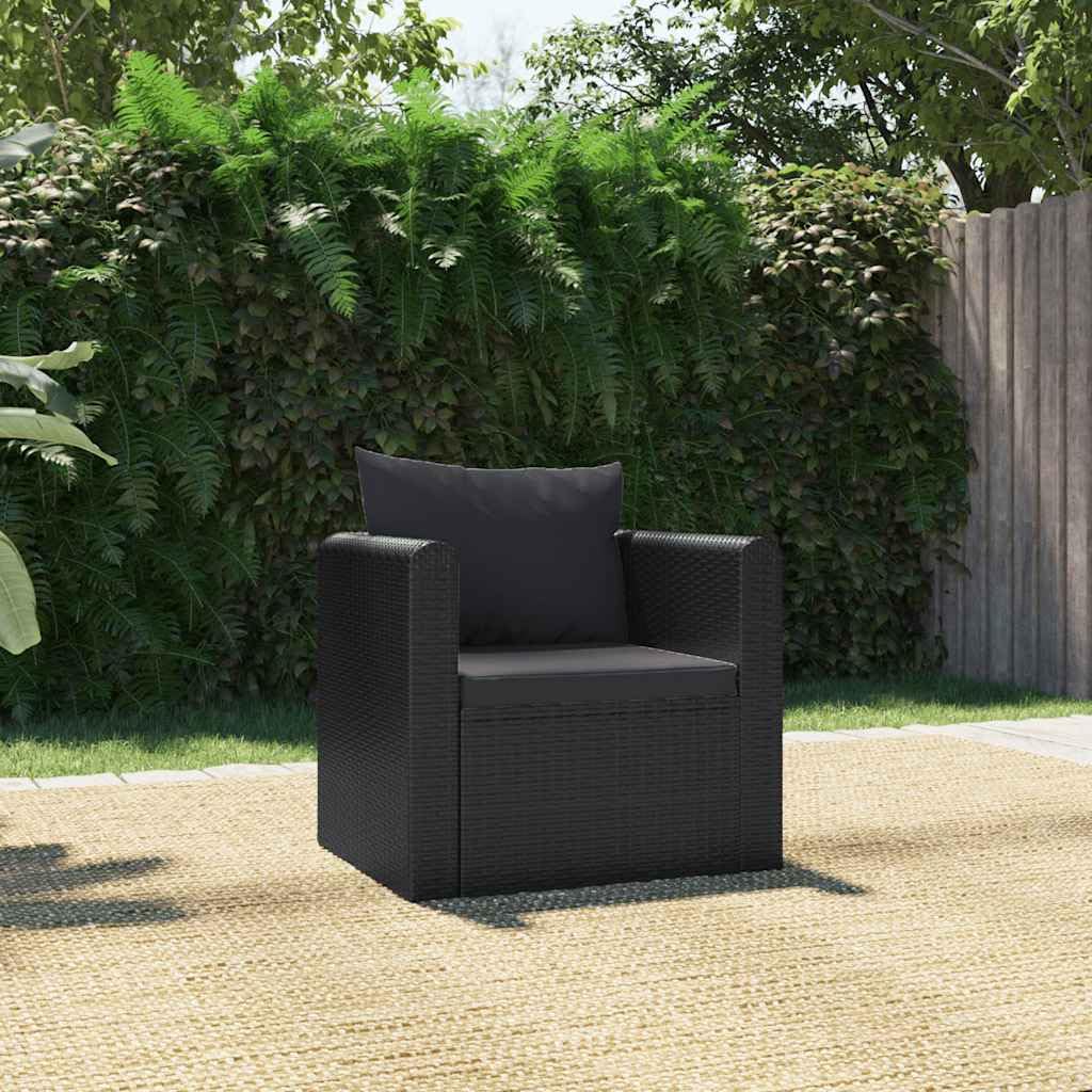 Fauteuil en polyrotin noir haut de gamme avec coussins denses