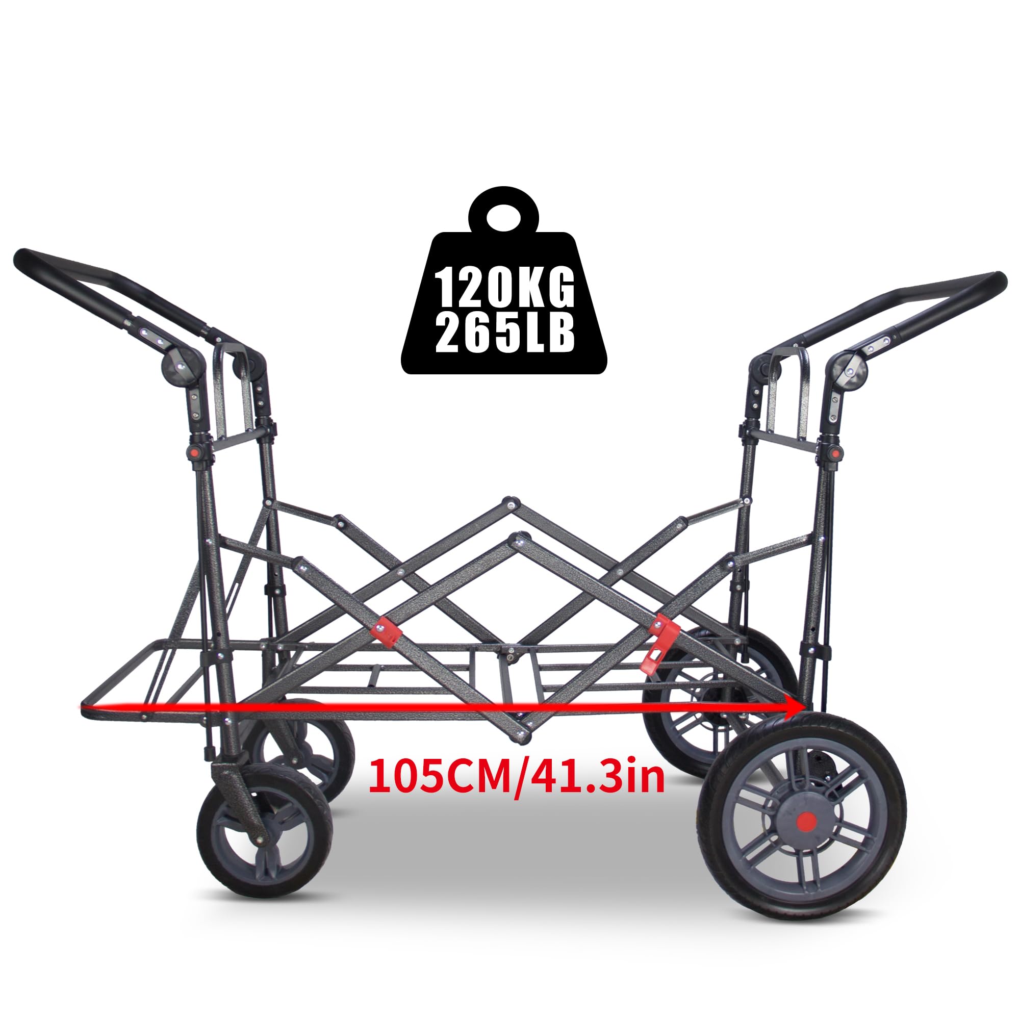 Carro plegable con techo y frenos, carro de transporte, plegable, ruedas sólidas de poliuretano, capacidad de carga de hasta 120 kg (verde/beige)