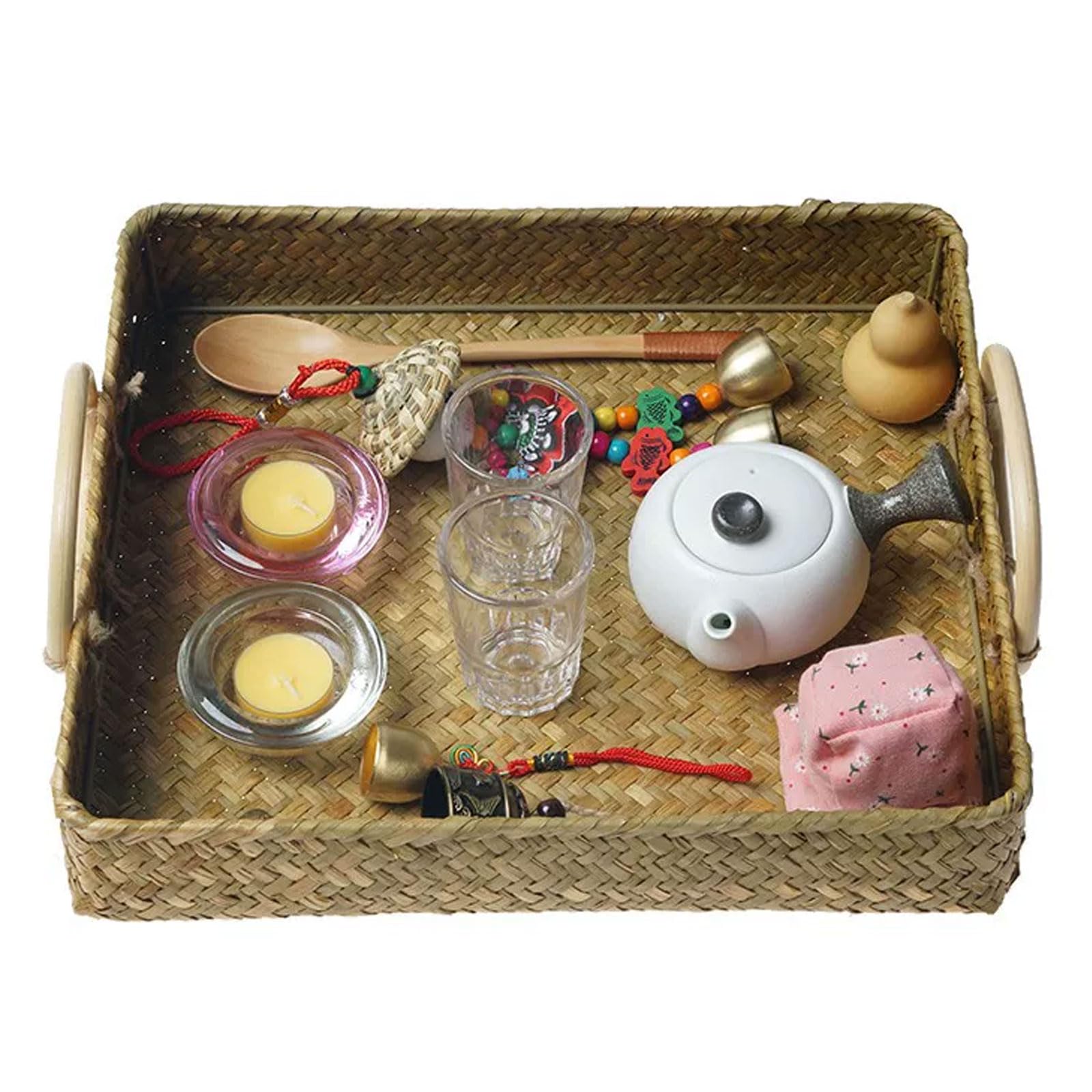 ttnmrc Montessori Practical Life Tray Set, Sensory Activity Kit with Woven Basket, Fine Motor Skills & Hand-Eye Coordination Toys