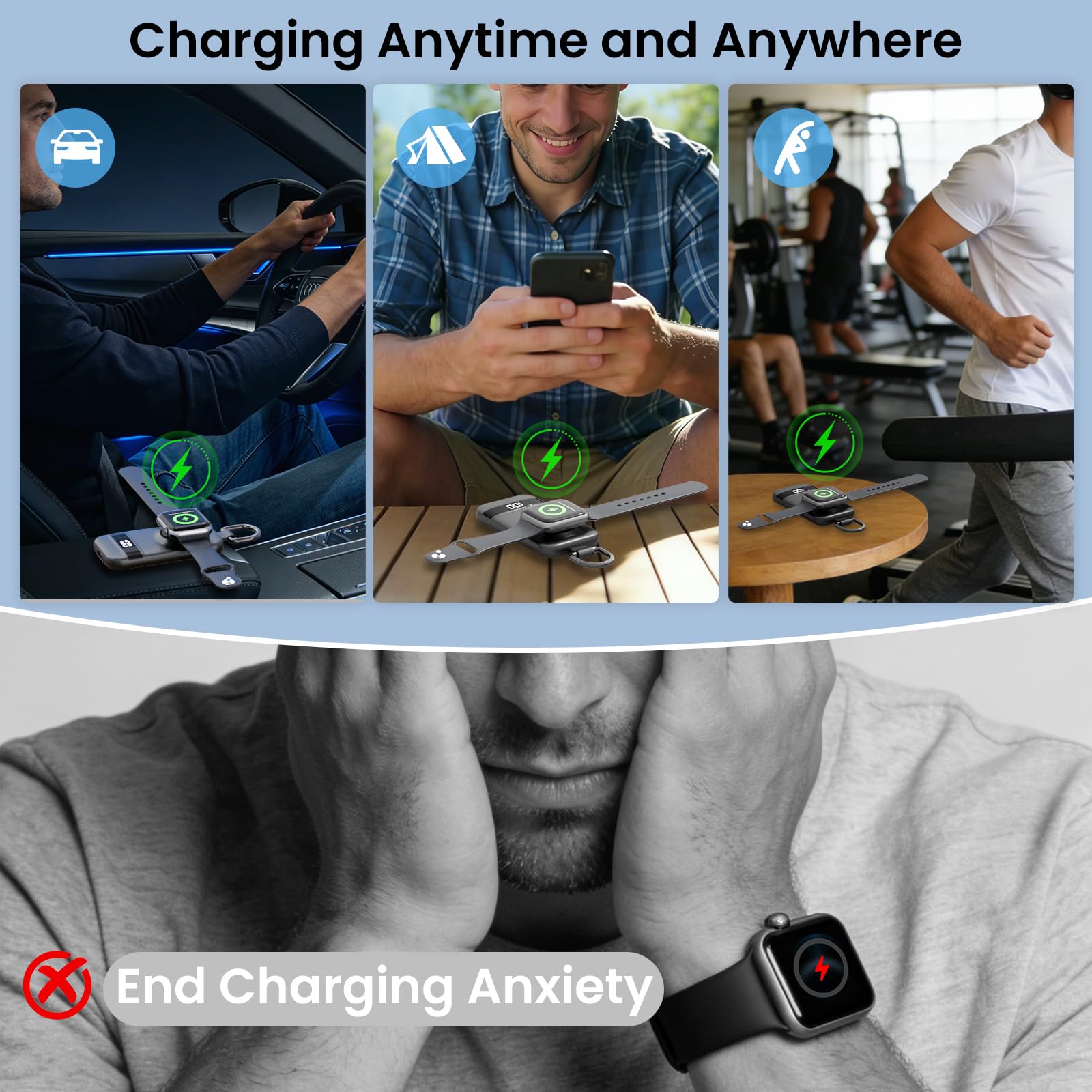 Caricabatterie portatile per Apple Watch, 2500 mAh e schermo digitale, caricabatterie magnetico a ricarica rapida per viaggi e portachiavi, funziona con Apple Watch Series (nero)