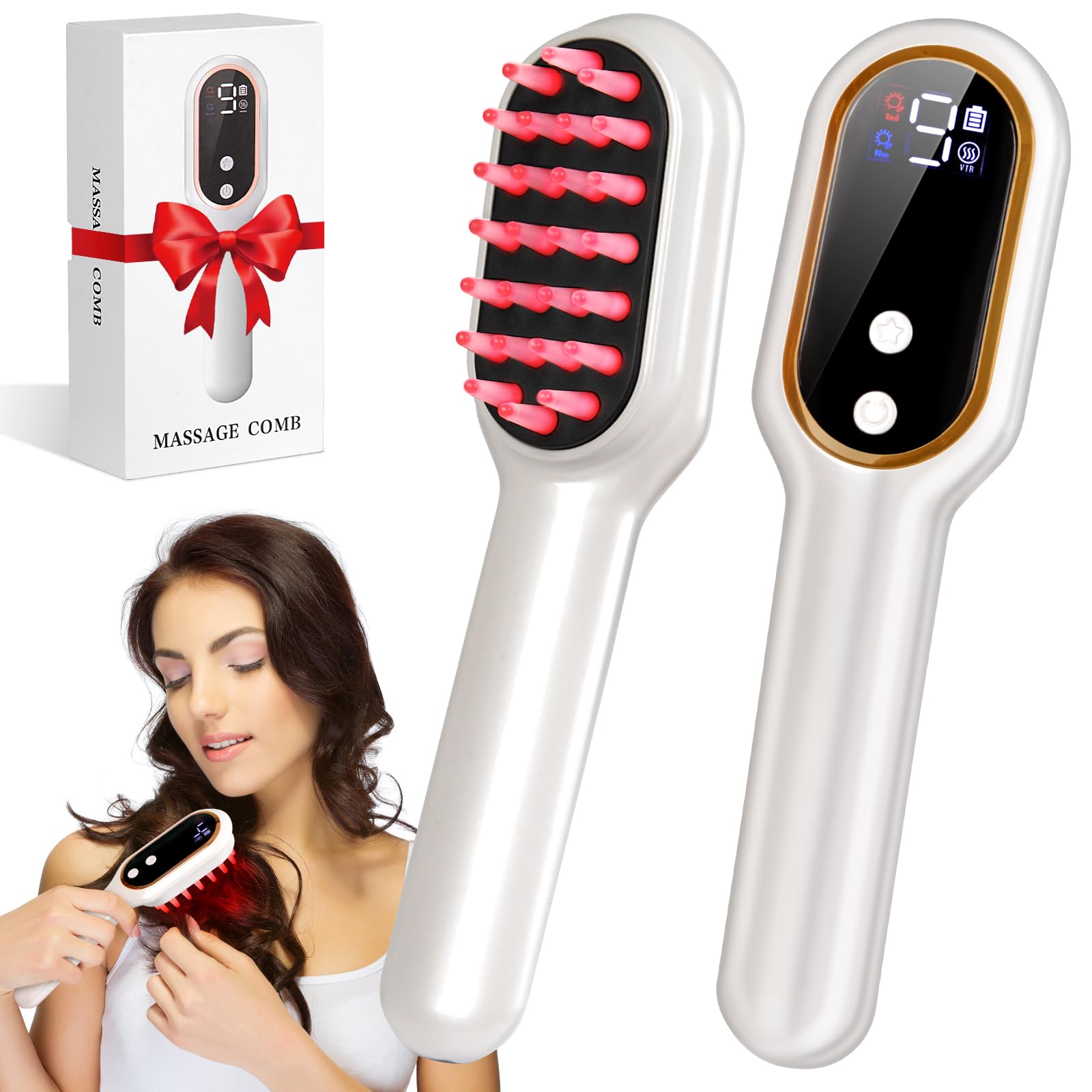 Red Light Hair Brush, Laser Therapy Hair Growth Comb, Red Light Scalp Massager with IPX7 Waterproof