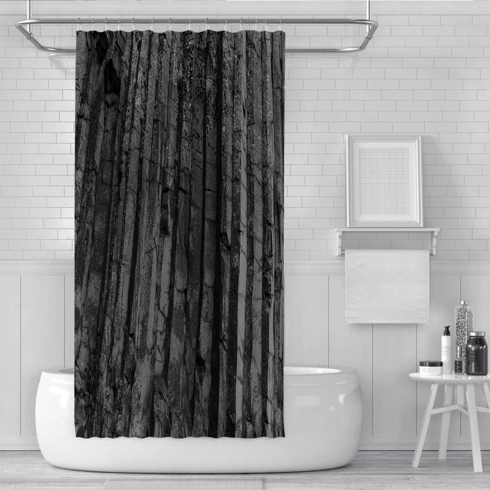 Conjuntos de Cortinas de Ducha Gris Oscuro para baño de Hombre Secado rápido Lavable a máquina Poliéster Impermeable Cortina de Ducha Moderna con Ganchos Negro 180x200 cm