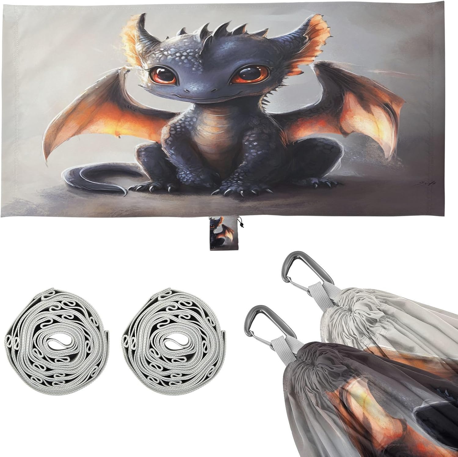 ALAZA Cute Dragon Baby Camping Hammocks Single or 2 Person 500 lbs Portable Parachute Travel Hammock w/Tree Straps for Hiking Backpacking Indoor Outdoor