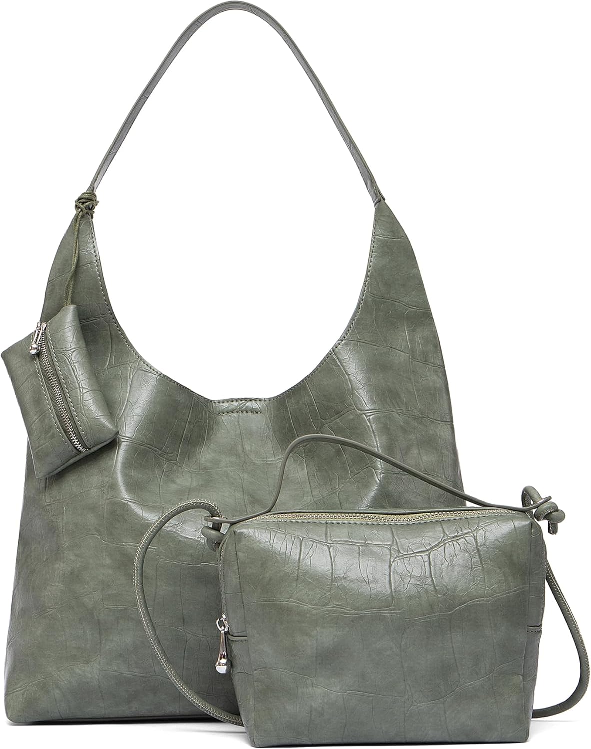 NEWBELLA Women's Hobo Shoulder Bag, Vegan Leather Wide Strap Hobo Purse, Lightweight Commute Tote Bag for Daily Work (Olive Green)