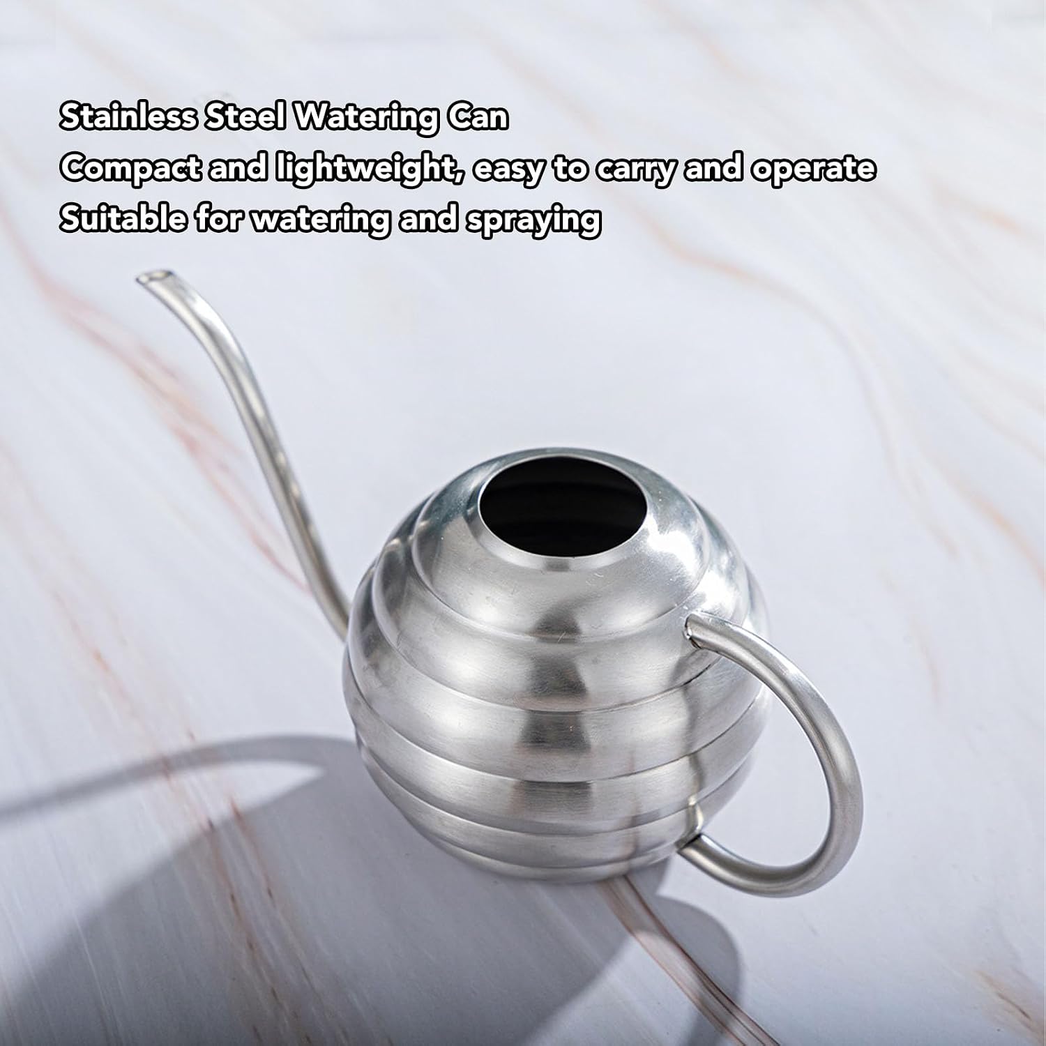 Watering Can for Indoor Plants, Stainless Steel LaborSaving Watering Can, Ergonomic Long Spout, Portable for Gardening (Silver)