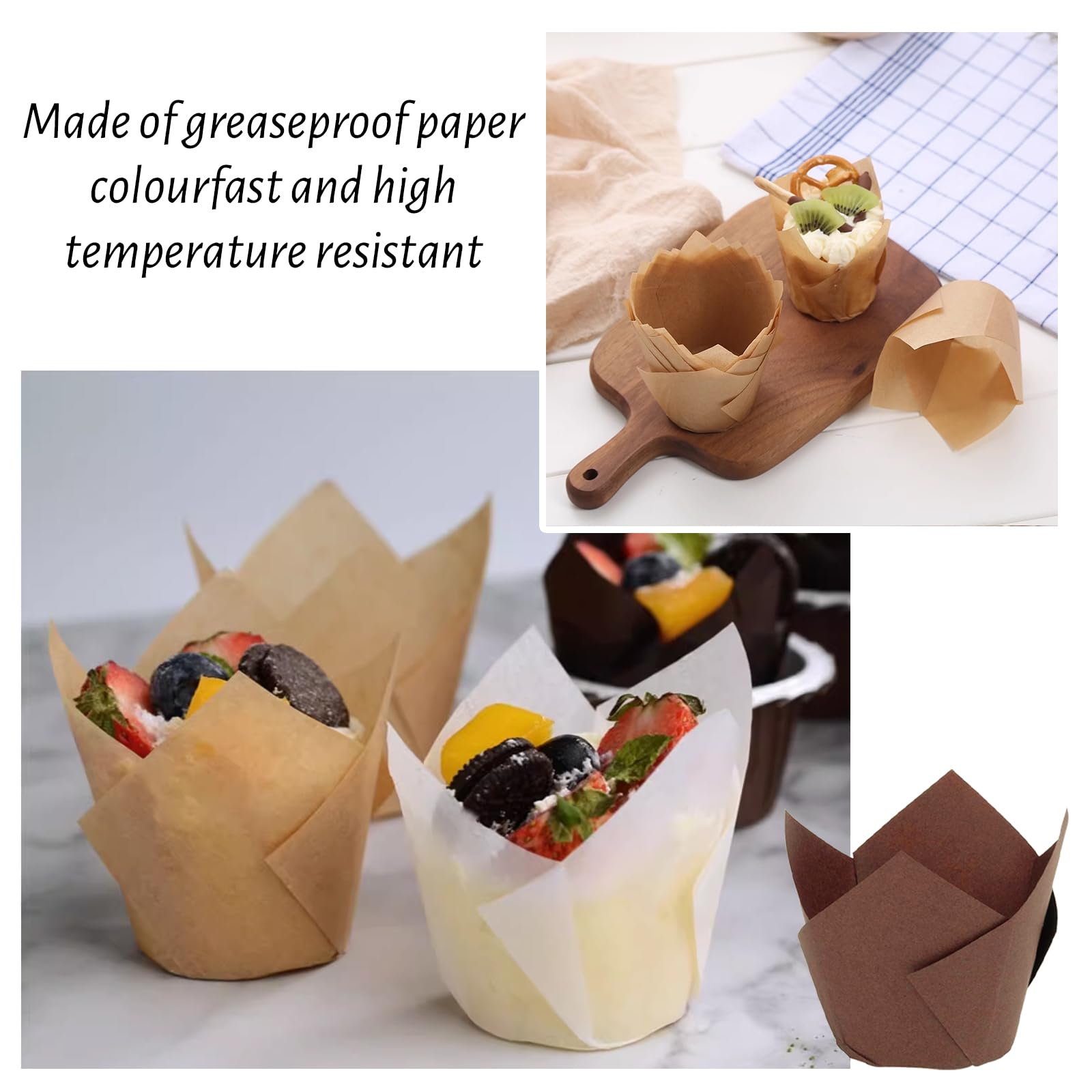 300 Stück Lotus-Tulpen Backförmchen – Muffin- & Cupcake-Papiere In Weiß, Gold, Kaffee, Ofenfest Bis 220°C