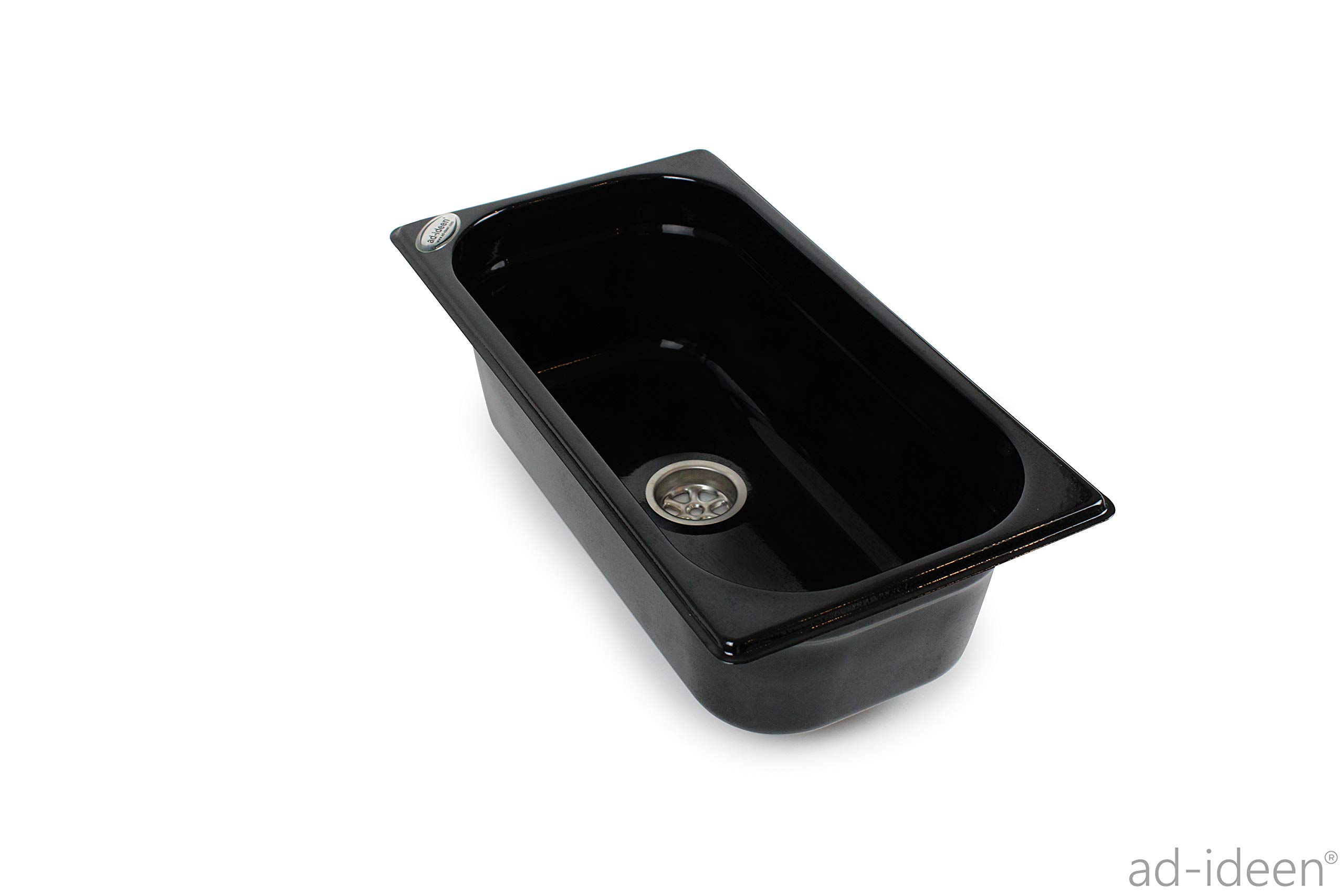 Edelstahl Spülbecken Dunkel Camping Spüle Waschbecken + Ablauf 325x176x100 mm + 12V Automatikwasserhahn Barwig Chrom/Schwarz + 12V Tauchpumpe 10L/min. (ad-ideen)