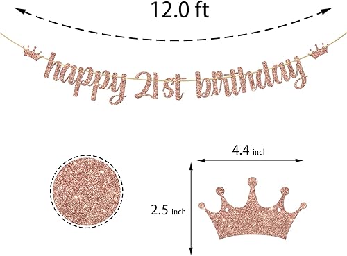 Miniatura 2 de Cartel Happy 21st, suministros de decoración de fiesta de identificación falsa Byebye, cartel colgante de "Cheers to 21 años", purpurina dorada rosa