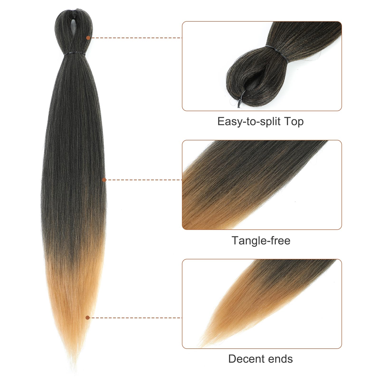 Pelo trenzado preestirado – 24 pulgadas, 8 paquetes de cabello trenzado largo rubio degradado para trenzas torcidas o de caja, extensiones de cabello sintético Yaki con ajuste de agua caliente