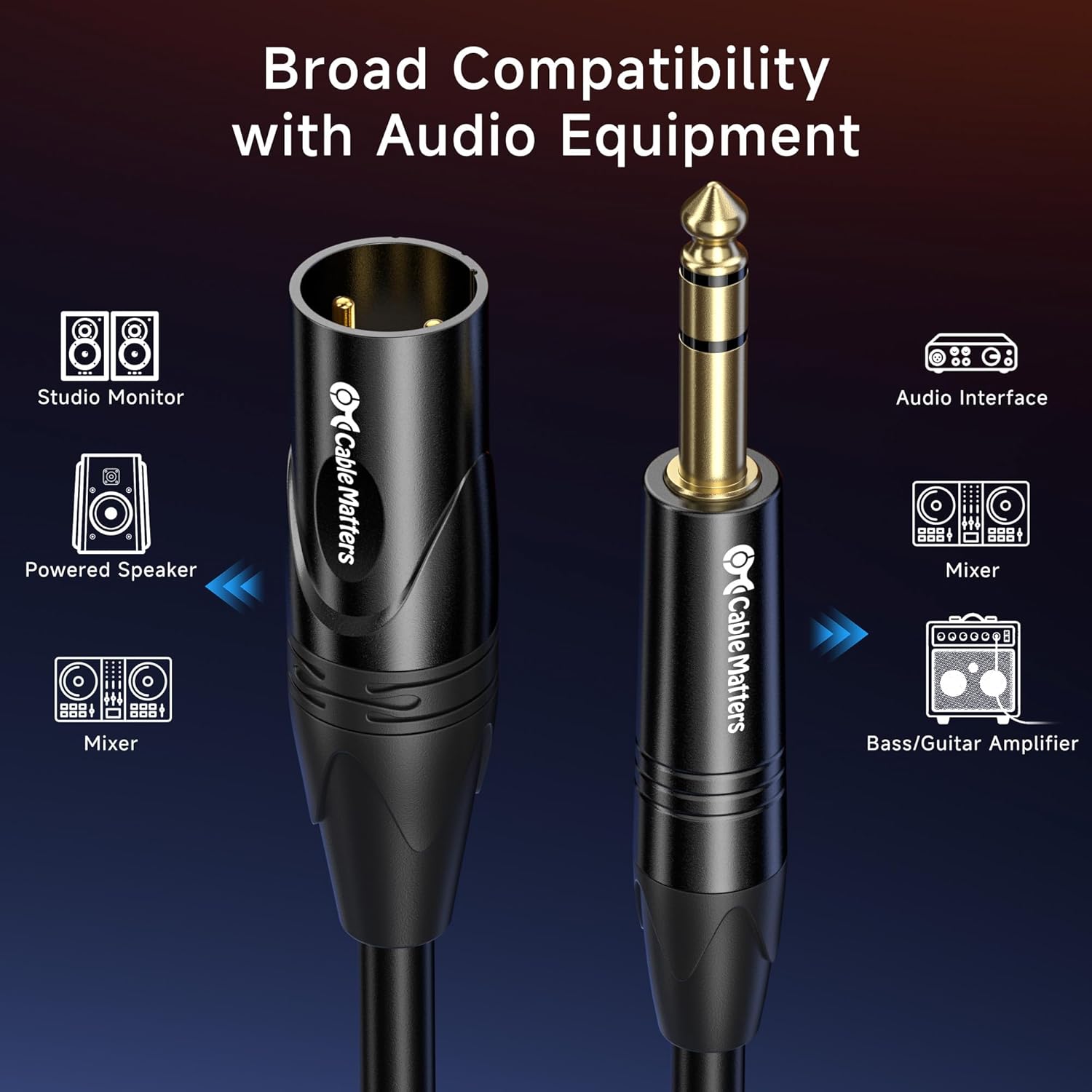 Cable Matters 6.35mm (1/4 Inch) TRS to XLR Cable - 10ft, Male to Male XLR to TRS Cable, Black - Not for Microphone Use - Image 4