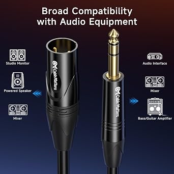 Cable Matters 6.35mm 1/4 Inch TRS to XLR Cable, Male to Male, 3ft | XLR to TRS Cable, M-M, Black, Not for Microphone Use
