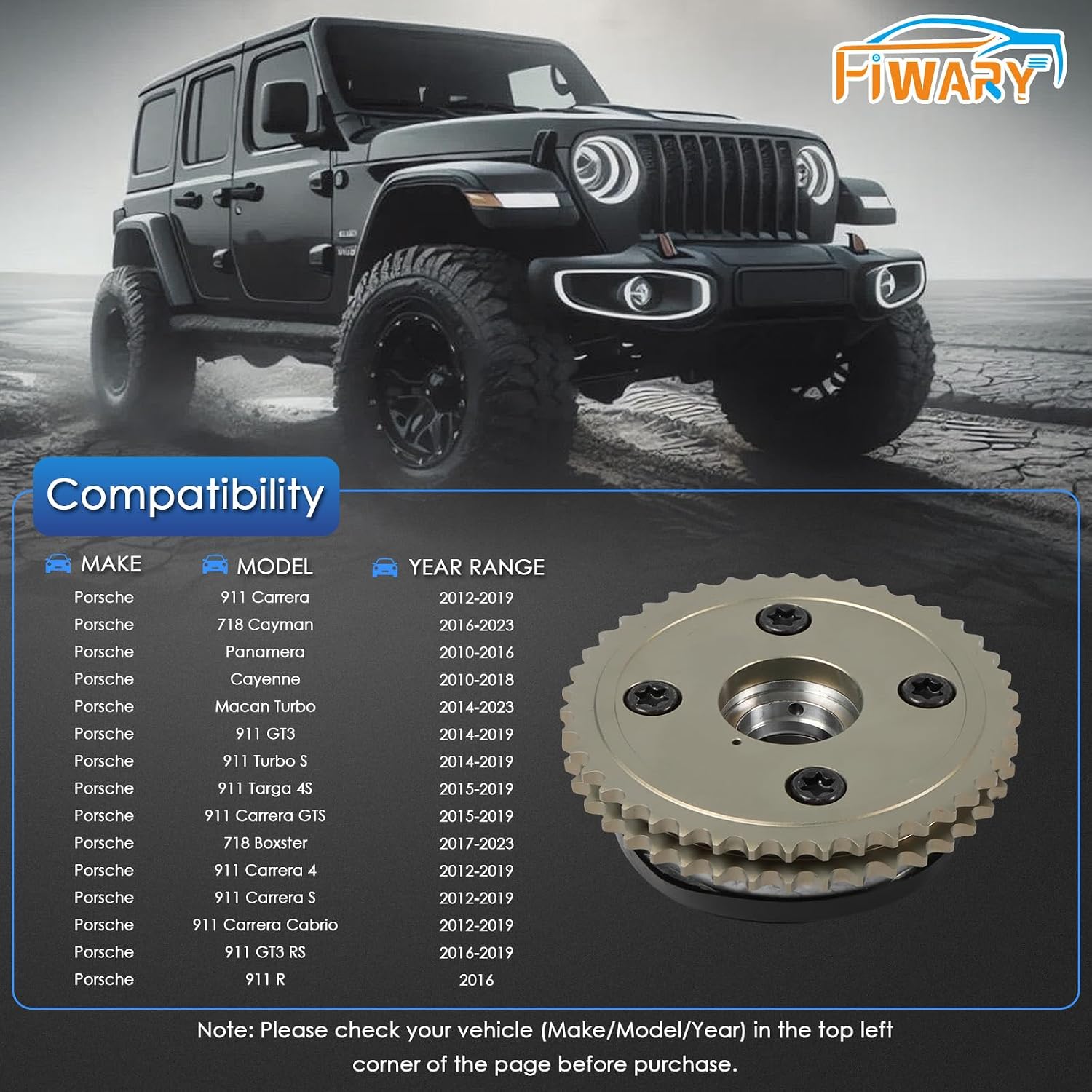 94610505276 Right Side VVT Camshaft Timing Sprocket for Porsche Cayenne 911 718 Panamera Direct Replacement