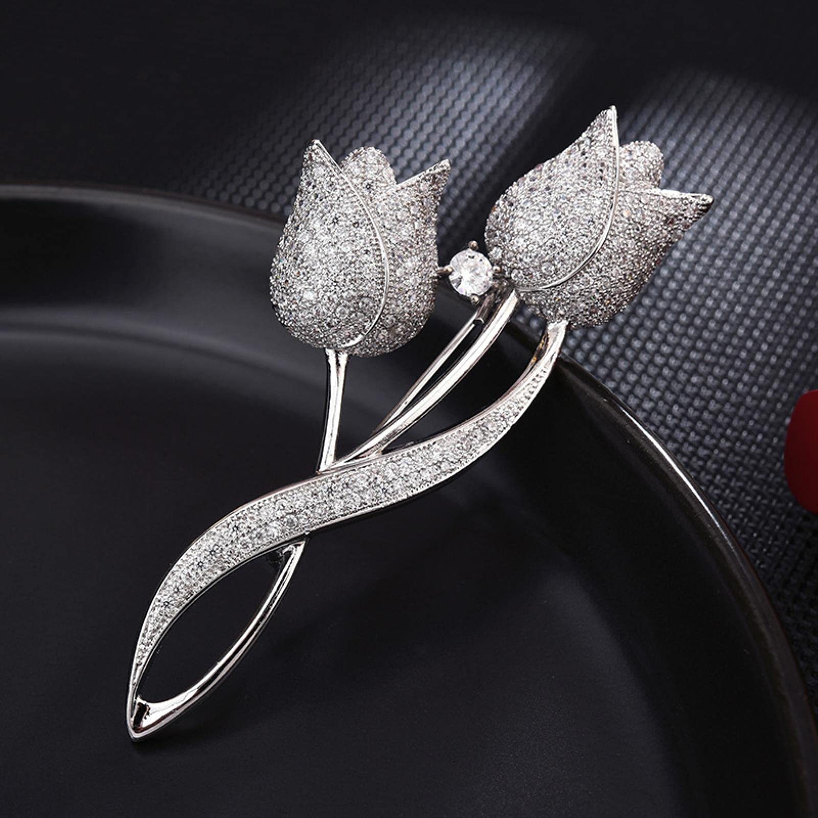 Broches de Moda con Forma de Flor, microincrustaciones de Cobre con Forma de tulipán, Accesorios para cárdigans y Chaquetas Femeninas.