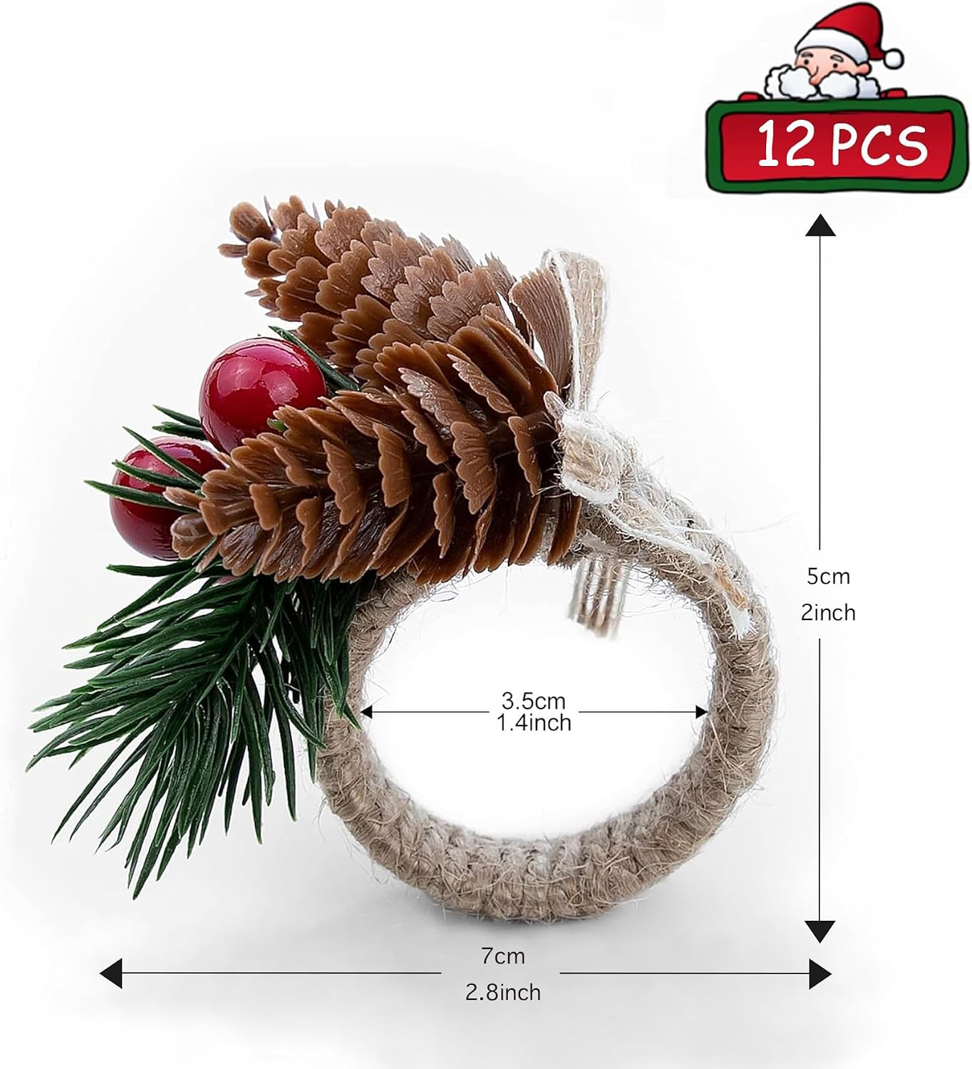 12 Pieces Christmas Napkin Rings - Thanksgiving Napkin Holders Set of 12 Rustic Wreath Napkin Rings for Xmas
