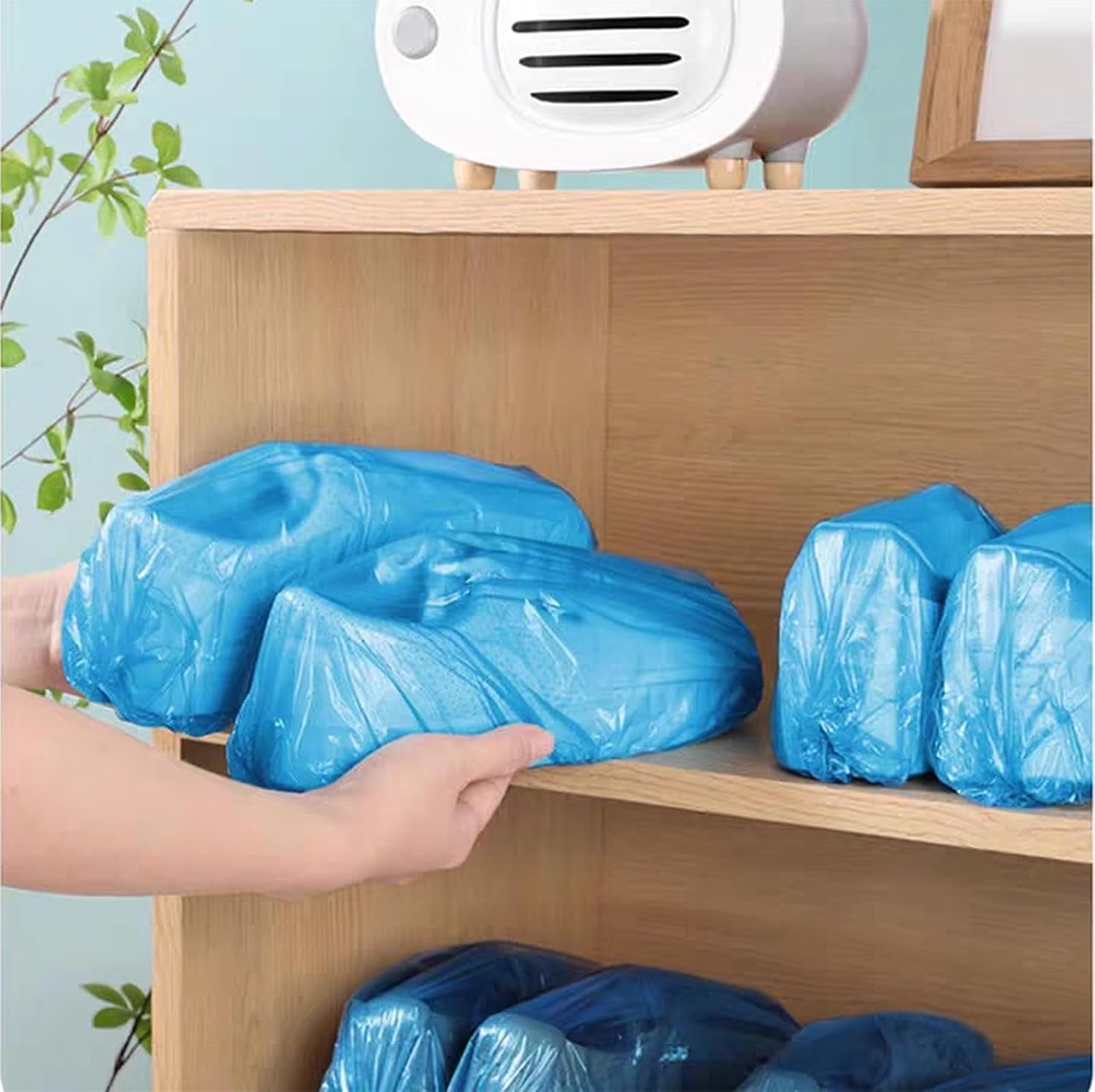 100PCS (50Pairs) Disposable Shoe Covers Waterproof Non-Slip Durable Boot Covers for Indoors Cleaning Real Estate Travel Construction Workplaces Plastic Disposable Shoe Covers for Men and Women (Blue)