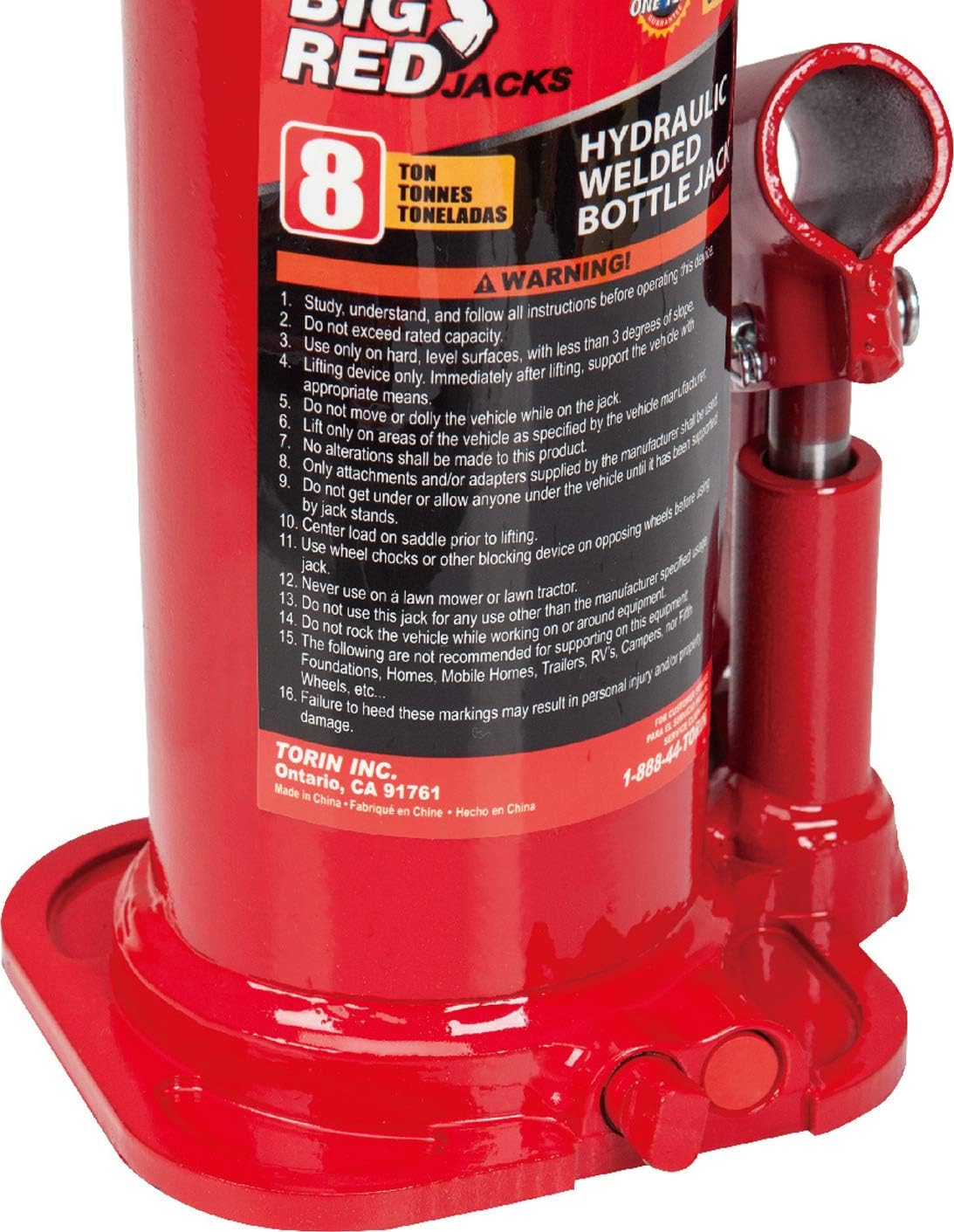 BIG RED TAM90803B Torin Hydraulic Welded Bottle Jack, 8 Ton (16,000 lb) Capacity, Red : Industrial & Scientific