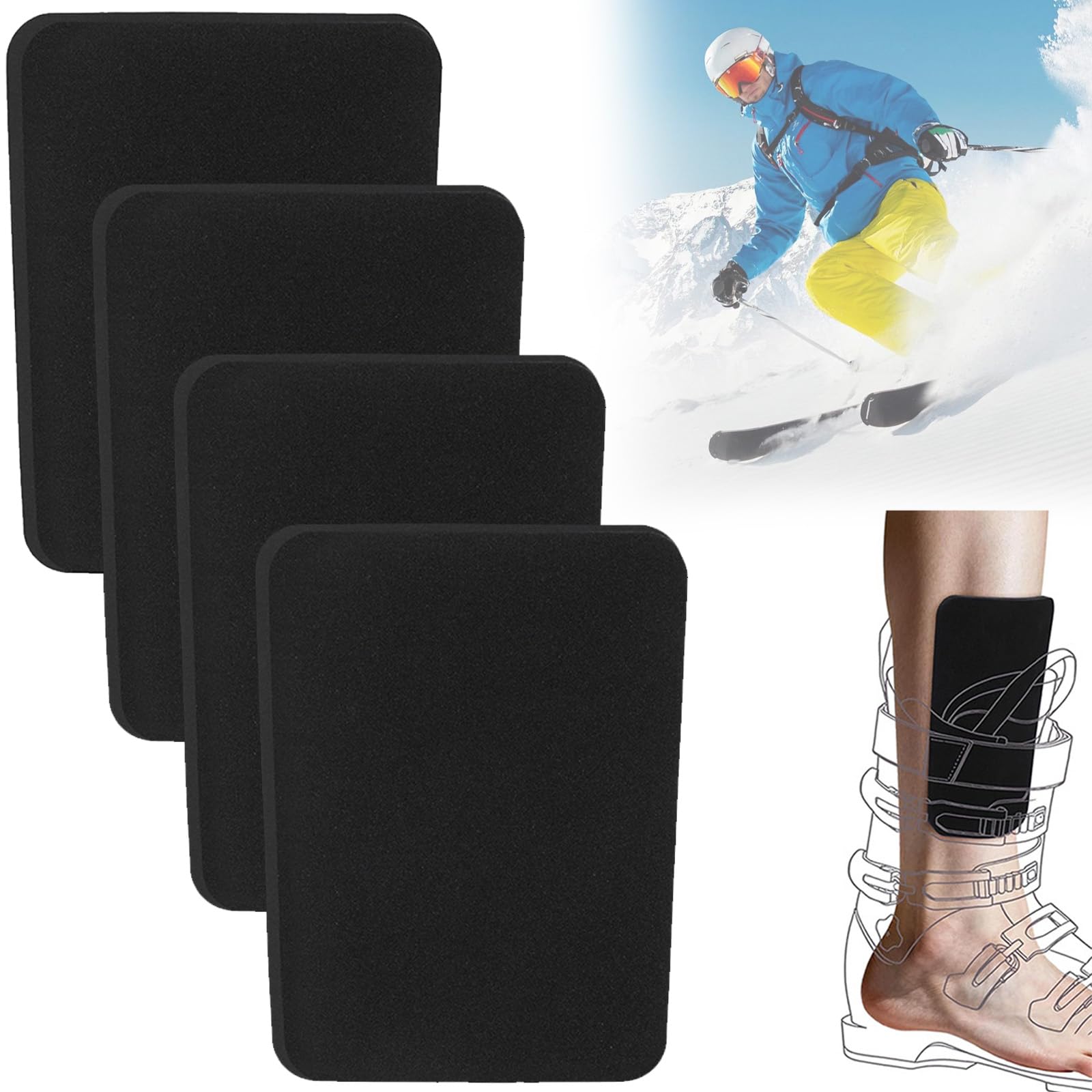 Protège-Tibias de Snowboard,4 Pièces Ski Shin Guards,Mousse de Rembourrage pour Doublure de Botte,Protection de Tibia pour Ski,Épaisse Découpables,pour Hommes,Femmes,Adolescents
