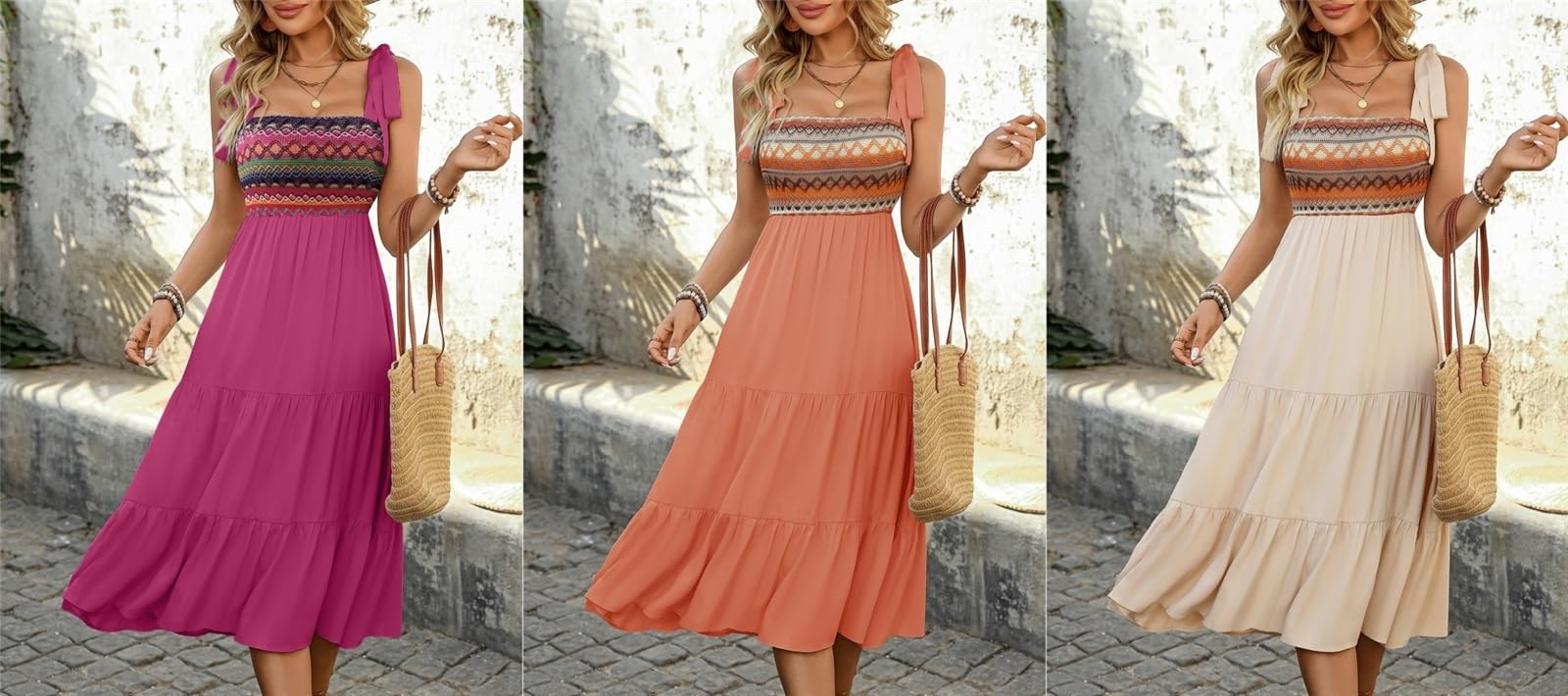 Vestido de Verano Mujer Boho Sin Mangas Midi Corte A Patchwork Estampado Étnico Mezcla de Algodón Casual Vacaciones Playa