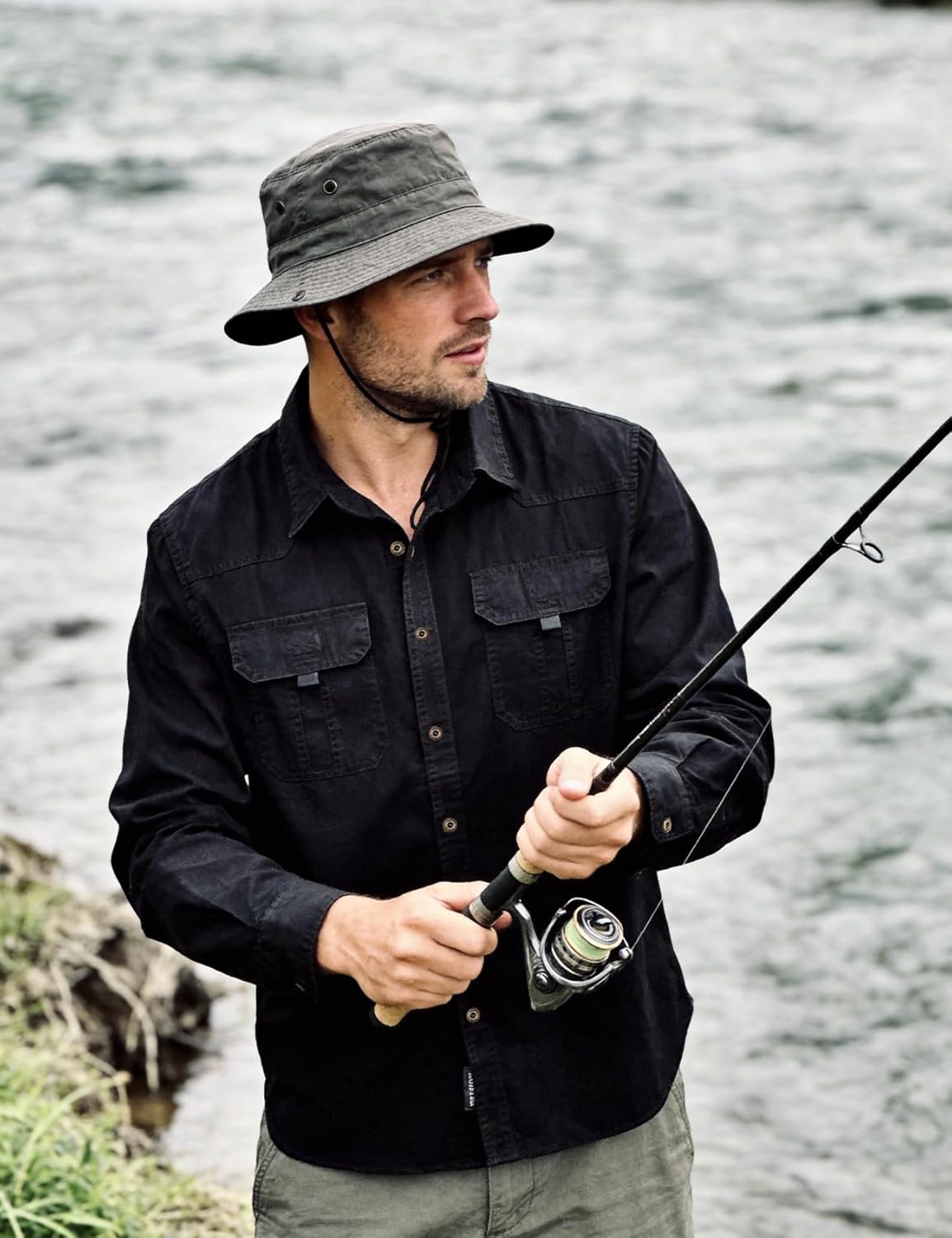 Flygo Long Sleeve Work Shirts for Men Casual Cotton Button Down Western Cowboy Cargo Shirt for Hiking Safari Camping - Image 4