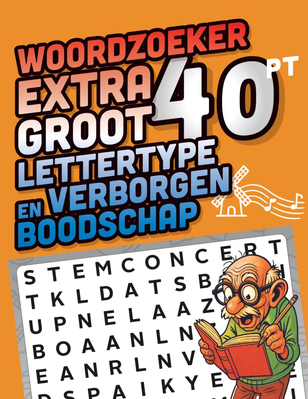 Woordzoeker met extra groot lettertype en verborgen boodschap - Nederlandse Muziek: voor senioren met verminderd zicht