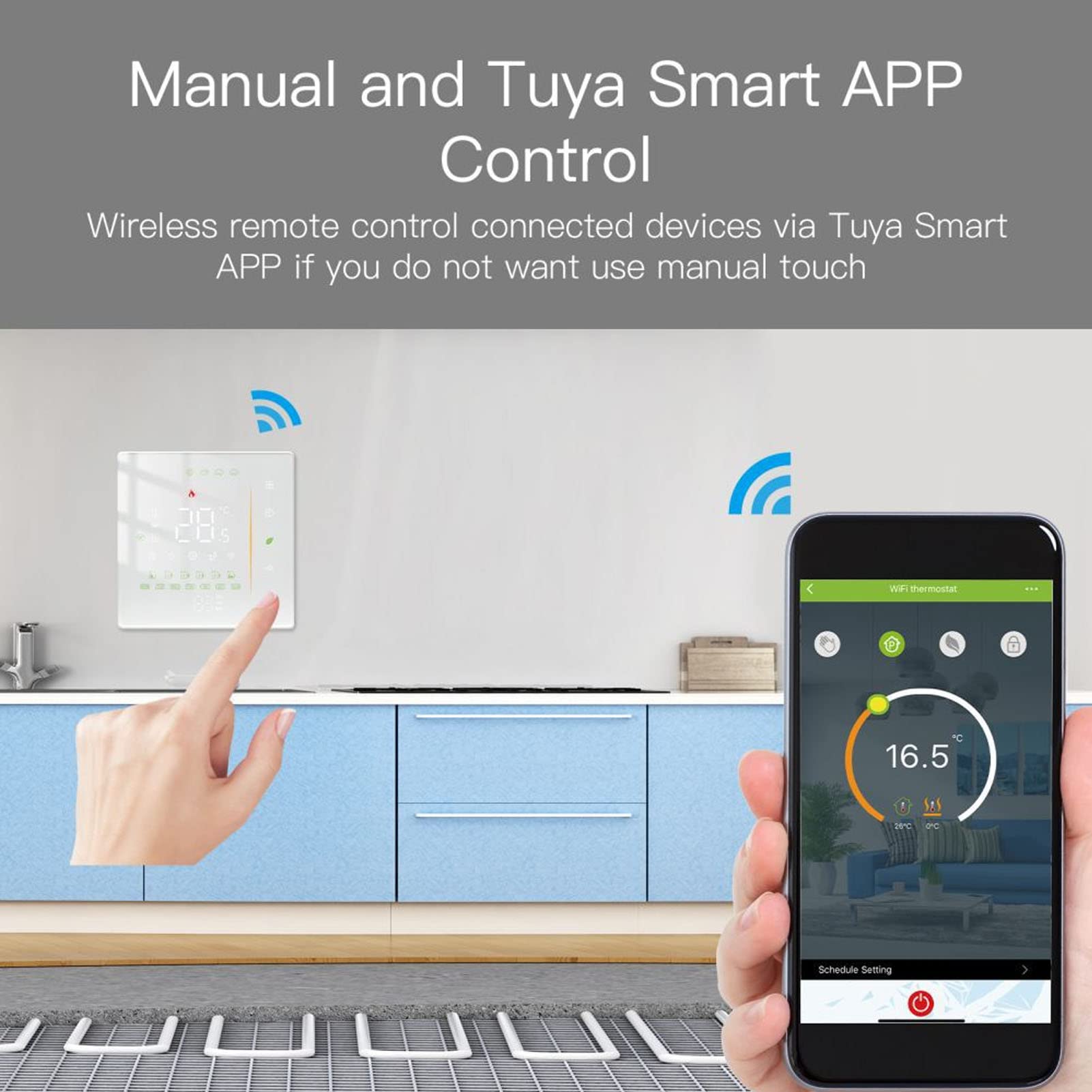 Hyuduo Termostat Podłogowy do Użytku Domowego WiFi Programowalny Regulator Temperatury w Pomieszczeniu Cyfrowy Ekran Dotykowy Duży Wyświetlacz LCD 95 do 240 V 41 95 F Salonu w Sypialni