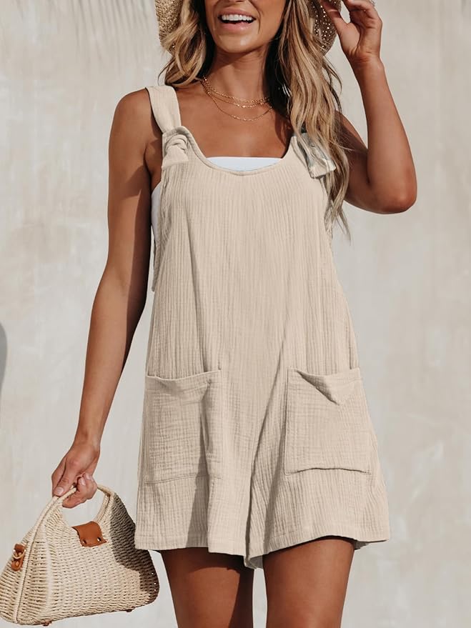 CUPSHE Jumpsuit voor dames, katoen, mouwloos, romper, brede pijpen, zakken voor, kort, overall, zomer, strand, los broekpak, zwart, XS
