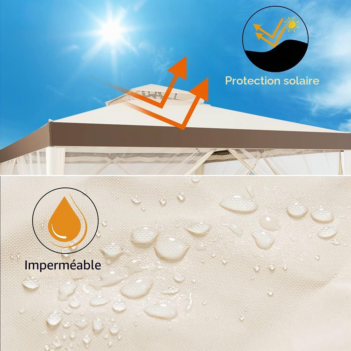GIANTEX 3 x 3 m Tonnelle de Jardin Imperméable,Barnum Pliant avec Structure en Acier & 4 Rideaux Latéraux, Ventilation & Anti-moustiques, Tente de Reception pour Terrasses, Pelouses, Balcons (Beige)