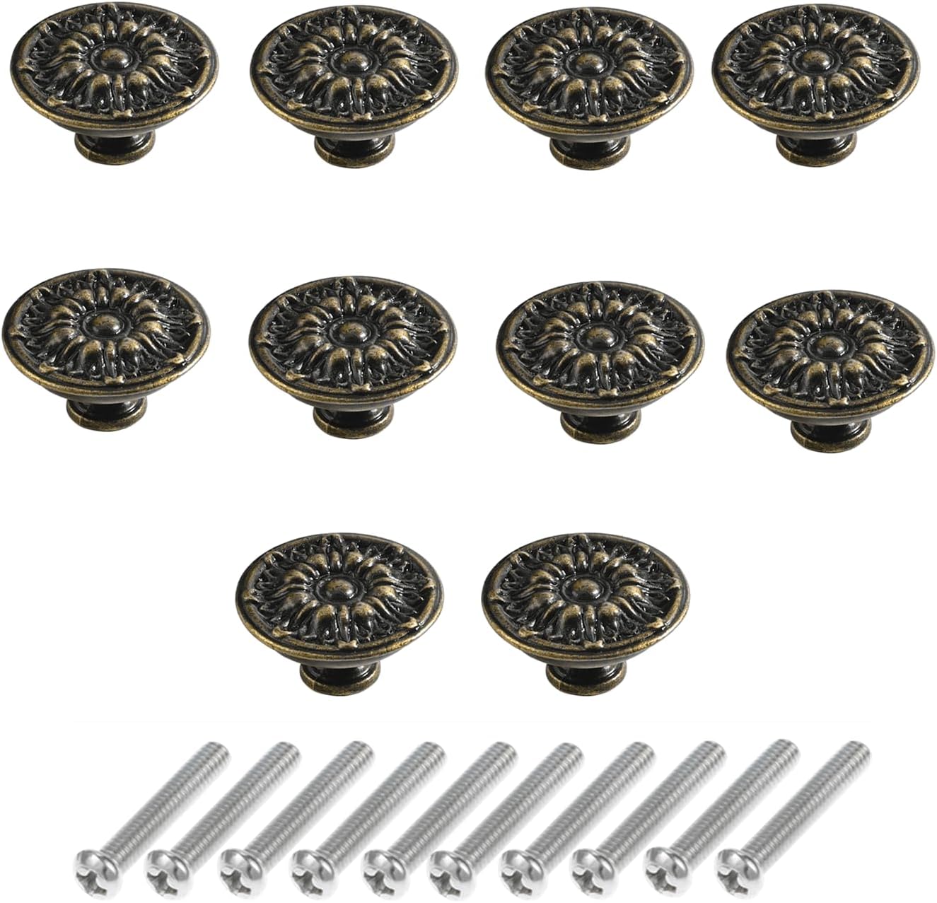 dophee 10Pcs Antique Bronze Single Hole Cabinet Knobs with Screws for Drawer Wardrobe Dresser Cupboard Closet Jewellery Box TV Stand, 37x20mm/1.46"x0.79"