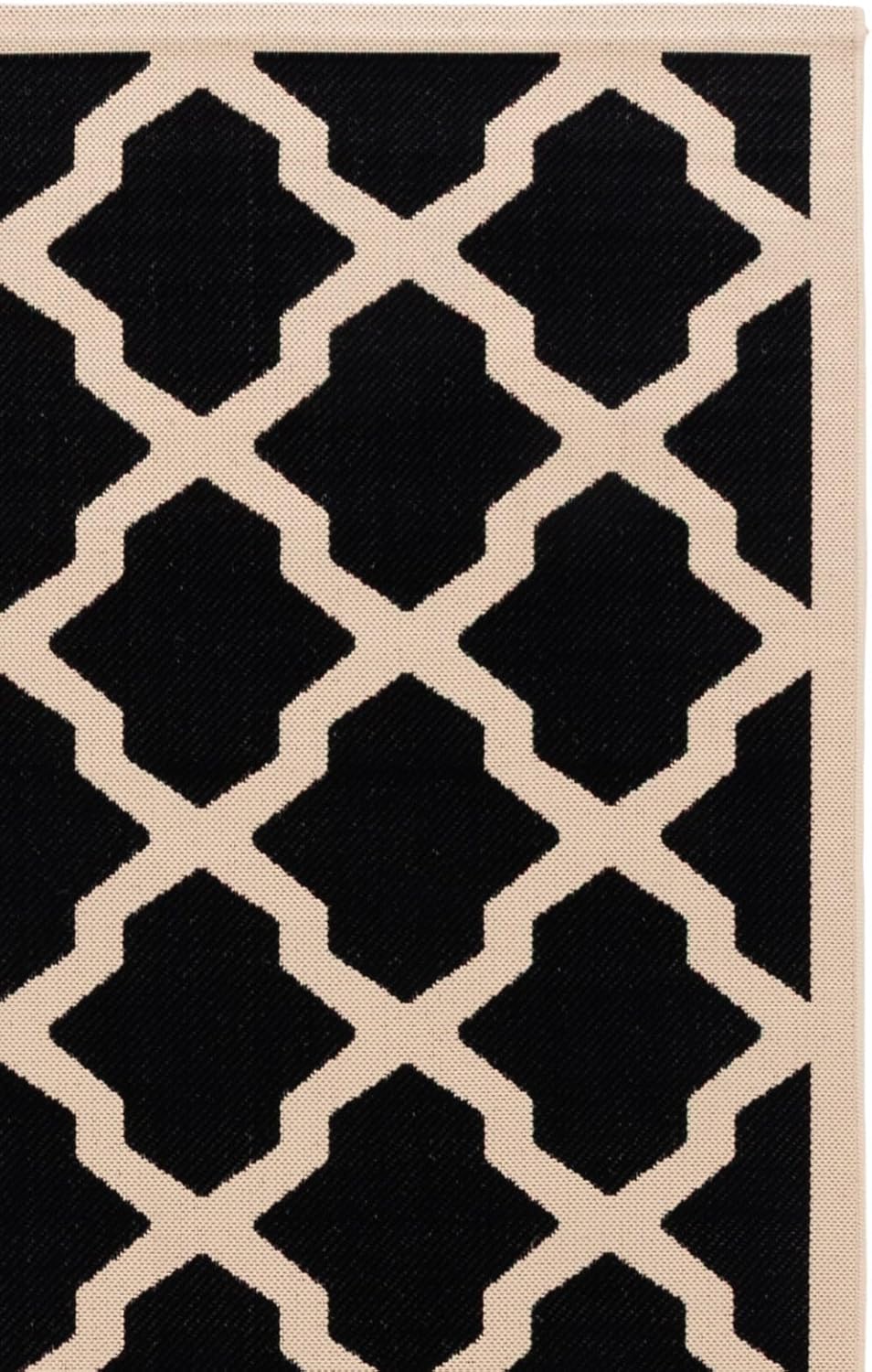 SAFAVIEH Washable Rug Outdoor Courtyard Collection - 5'3" x 7'7", Black & Beige, Non-Shedding & Easy Cleaning, Ideal for Patio, Backyard, Mudroom (CY6903-266)
