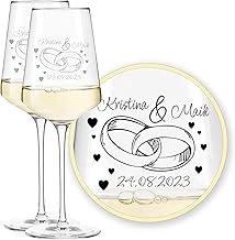 LALALO Leonardo Hochzeit Weingläser Geschenk-Set (2 St.) mit Gravur, Serie Puccini, Brautpaar Präsent zum Hochzeitstag – Weinglas personalisiert als Hochzeitsgeschenk