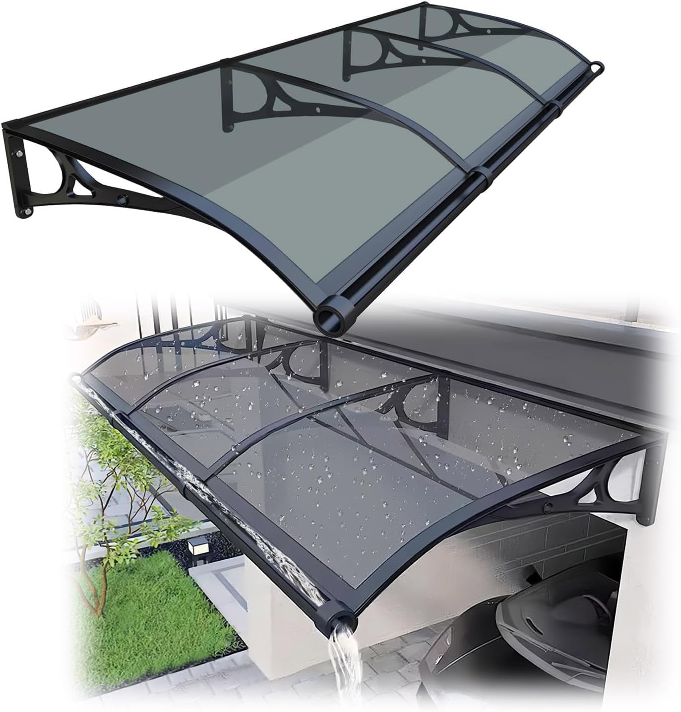 Window Awning Door Canopy,polycarbonate Front Door Outdoor Patio Awning For Door Entrance,aluminum Alloy Large Sink Window Awning Door Canopy,for Uv Rain(Size:120x260cm/47.2x102.4in,Color:Dark Gray)