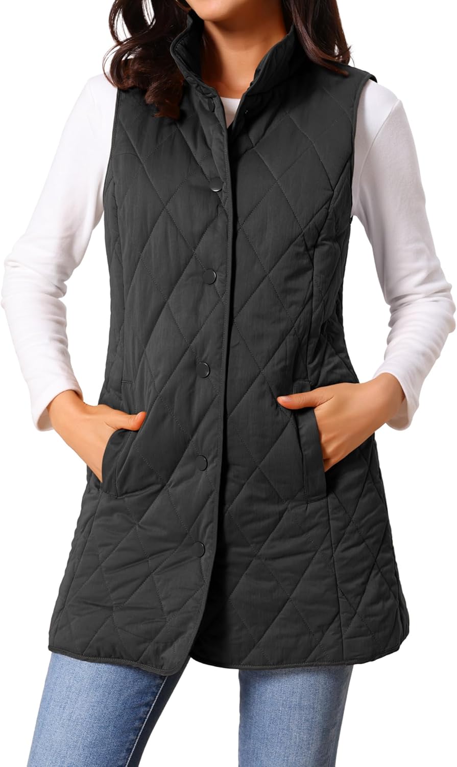 Seta T Women's Long Puffer Vest Stand Collar Sleeveless Puffy Jackets Lightweight Gilet Quilted Warm Coat