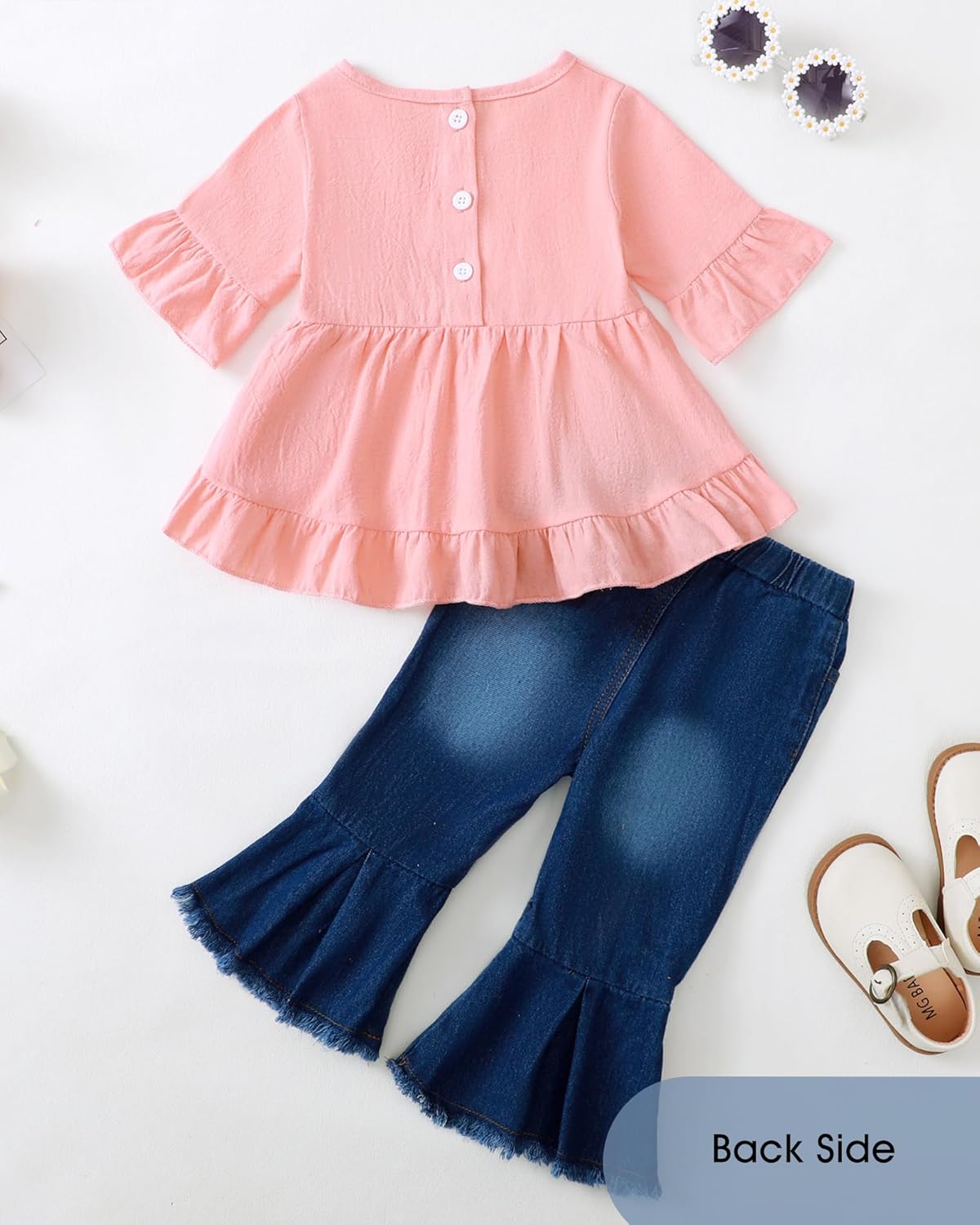 Kucnuzki Toddler Baby Girls Clothes Long Sleeve Shirt Top Flare Denim Jeans Cute Outfit Baby Girl Fall Winter Clothes - Image 3