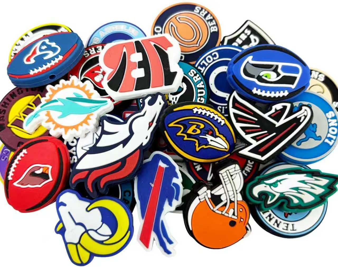 32Pcs Silicone Focal Beads for Pens, Keychain Making, Sports Football Focal Beads Bulk for Beadable Keychain DIY Crafts Necklace Bracelet Phone Chain Charms Jewelry Making