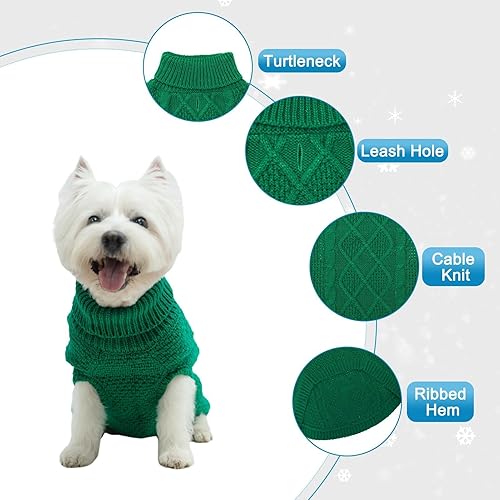 Miniatura 4 de Mihachi Suéter de cuello alto para perro, abrigo de invierno, ropa clásica de punto trenzado con agujero para la correa para clima frío, regalo