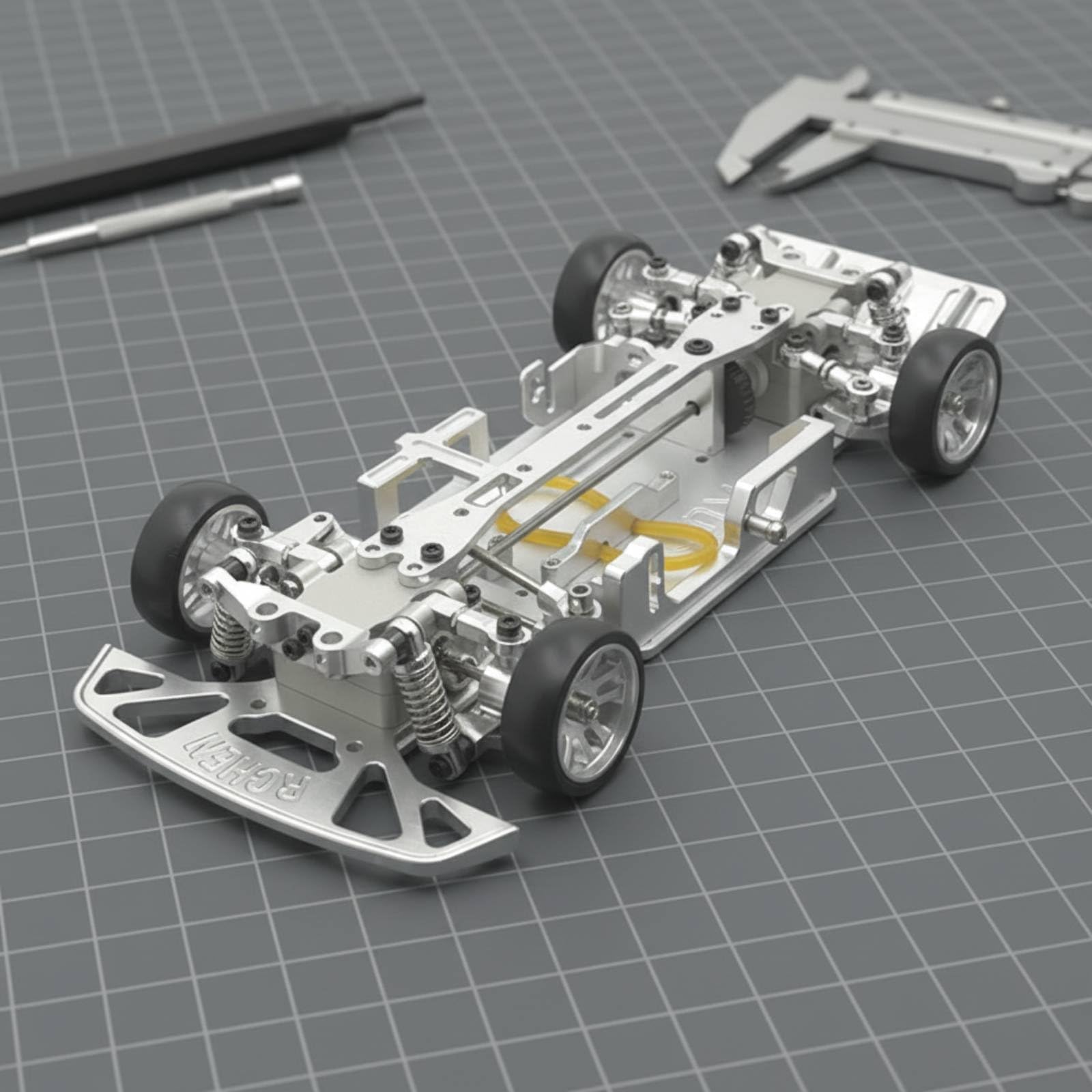 Chasis Eléctrico para Coche RC Carcasa Bastidor Marco Estructura de Metal con Cuerpo de Aluminio y Engranajes de Acero Base Ajustable 175mm×76mm, Plata