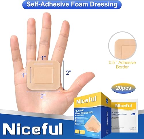 Miniatura 2 de 20 unidades de apósito de espuma de silicona con borde suave de 2 x 2 pulgadas, vendajes de silicona absorbentes para heridas, apósitos impermeables