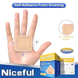 Niceful 20 Count Silicone Foam Dressing Gentle Border 2 x 2 inch, Absorbent Silicone Bandages for Wounds, Waterproof Bed Sore Bandages Wound Dressing