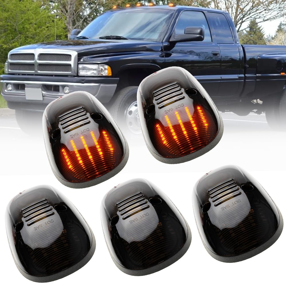 Mingrui test 5Pcs Amber LED Cab Roof Marker Running Light for 1999-2001 Dodge Ram 1500, 1999-2002 Ram 2500 3500 Pickup Trucks Front Top Clearance Light Roof Running Light Smoked Lens