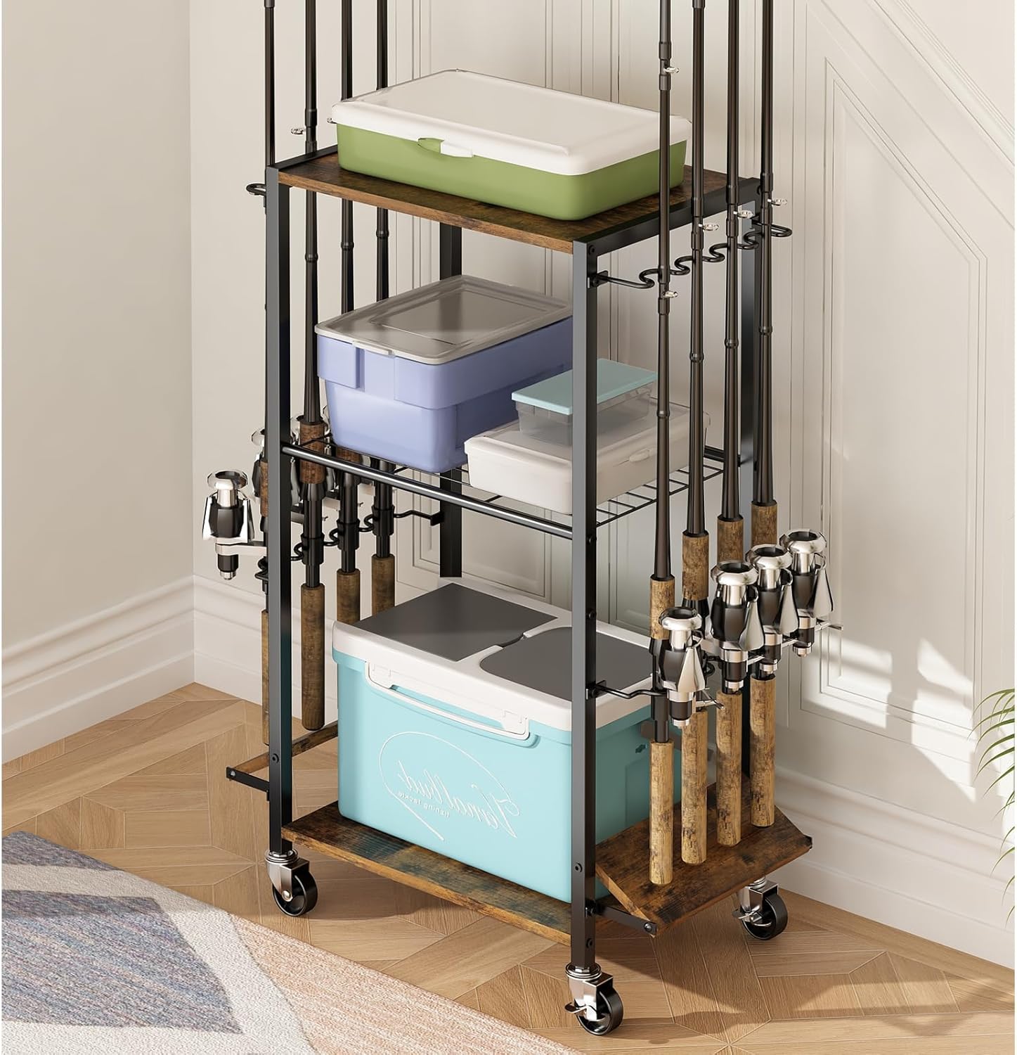 Wisdom Star Fishing Rod Holders, Portable Fishing Pole Holders, 3-Tier Fishing Tackle Storage Organizer Rack with Shelf, Stores 8 Freshwater or Saltwater Rods, Fishing Rod Stand for Garage Wisdom Star Fishing Rod Holders, Portable Fishing Pole Holders, 3-Tier Fishing Tackle Storage Organizer Rack with Shelf, Stores 8 Freshwater or Saltwater Rods, Fishing Rod Stand for Garage