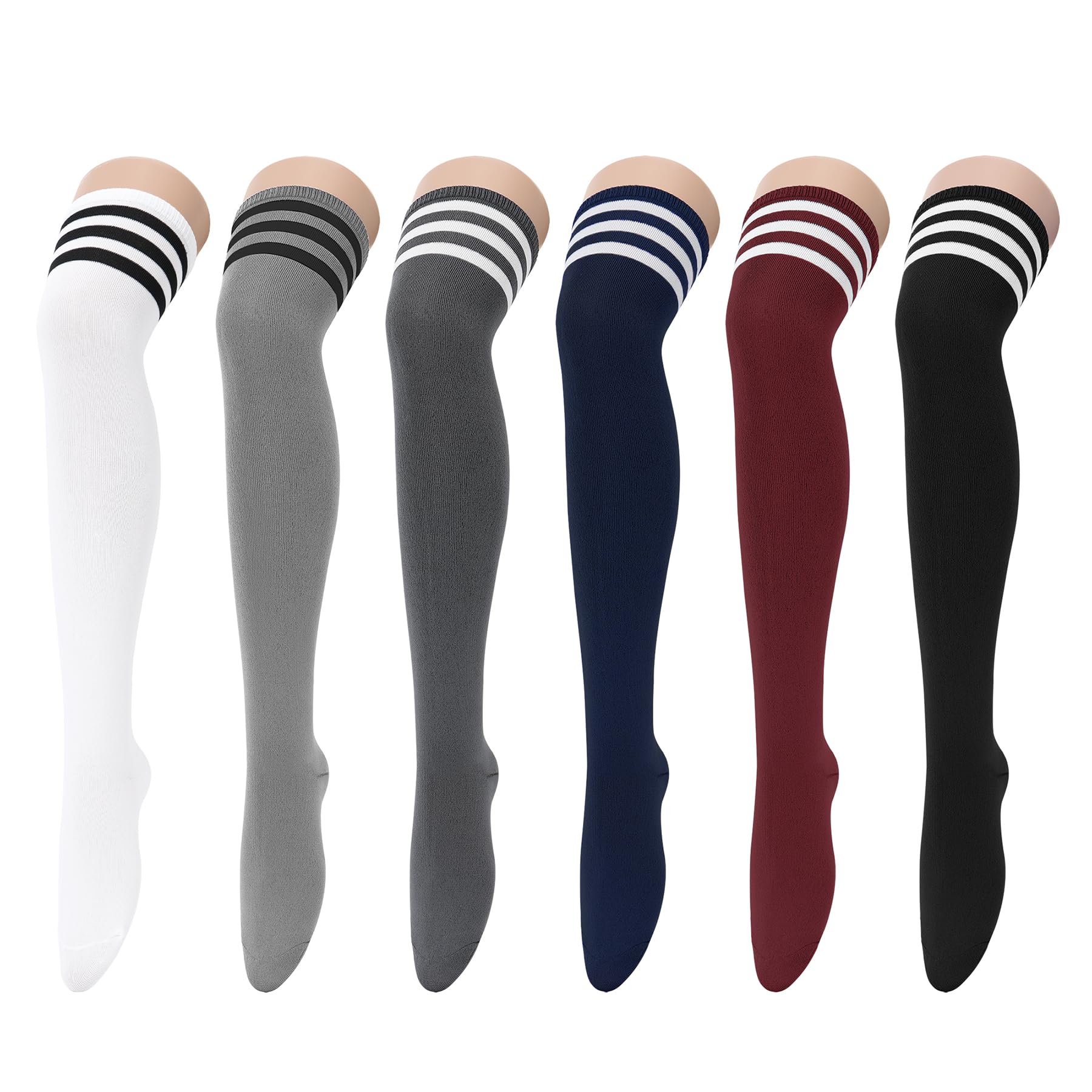 Zando Women's 6-Pack Cotton Thigh High Over Knee Socks - Striped Boot Socks & Leg Warmers for Daily, Sports, Cosplay: One Size E Colored Stripes*6