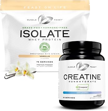 Muscle Feast Creatine Monohydrate & Grass-Fed Whey Isolate Bundle 2lb Creatine + 5lb Vanilla Whey Isolate Clean Muscle Growth & Recovery Support