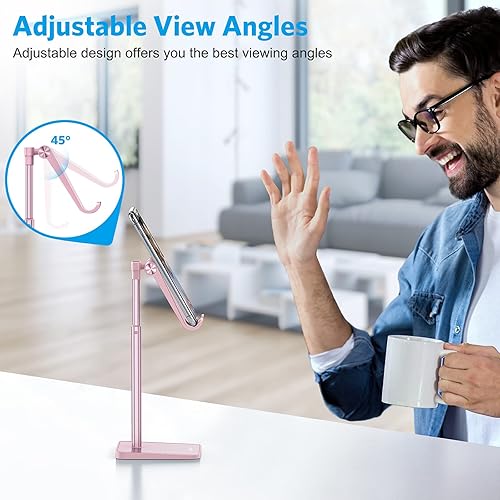 Miniatura 8 de OMOTON - Soporte para teléfono celular, altura de ángulo ajustable, soporte de escritorio para iPhone SE 21111 ProXS MaxXR, Samsung Galaxy S20  S10