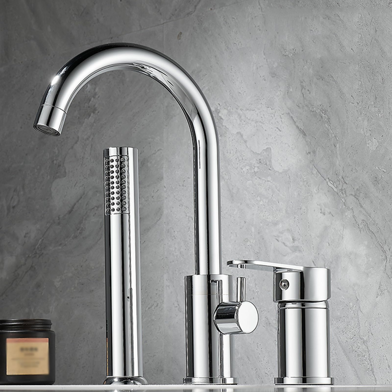 Grifo Moderno para Bañera de 3 Orificios Monomando Rotación de 360° Latón Agua Caliente O Fría para Lavabo Y Bañera Grifos Mezcladores para Bañera con Ducha Color Plata