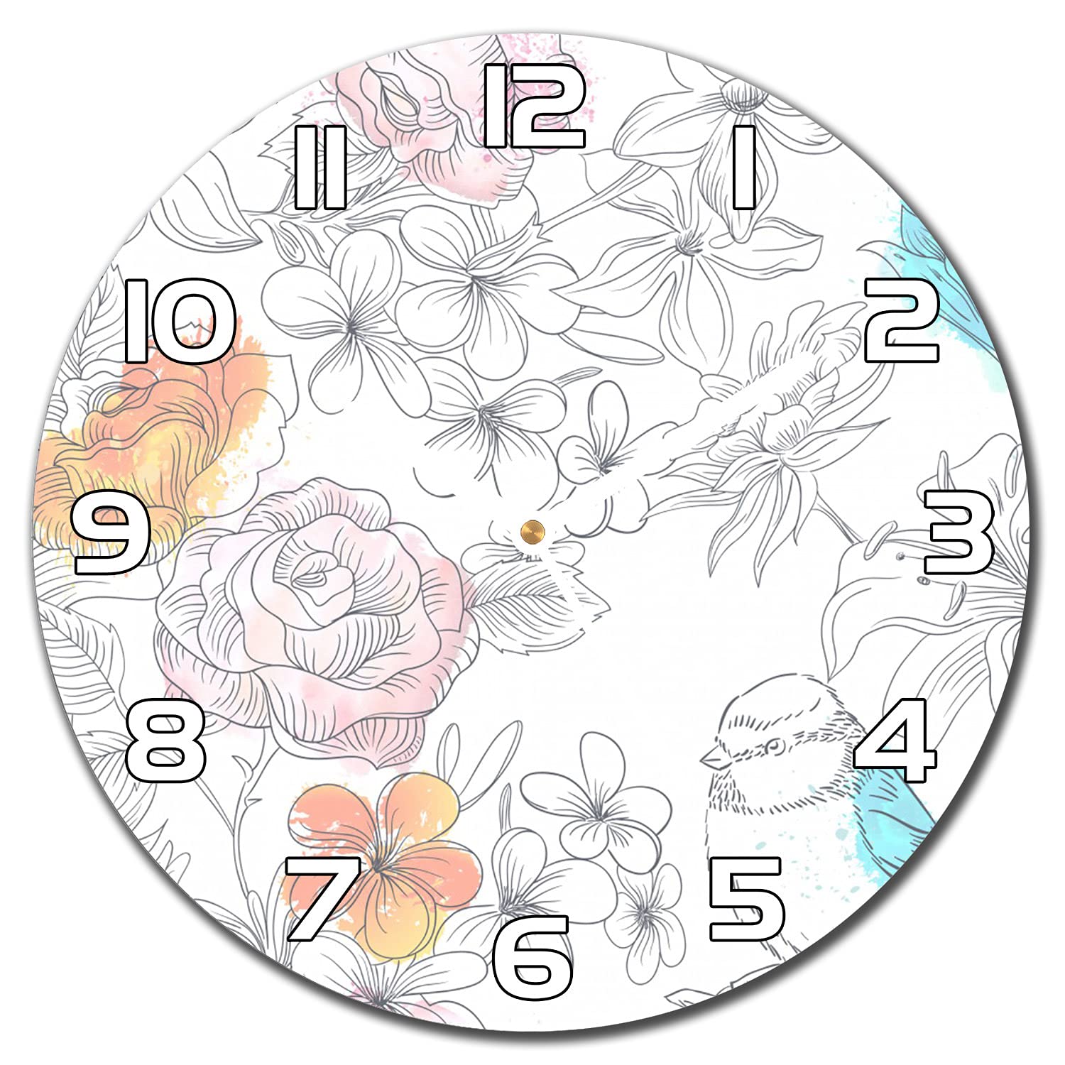 Horloge en verre 30 cm vintage avec oiseaux pour cuisine et salon moderne