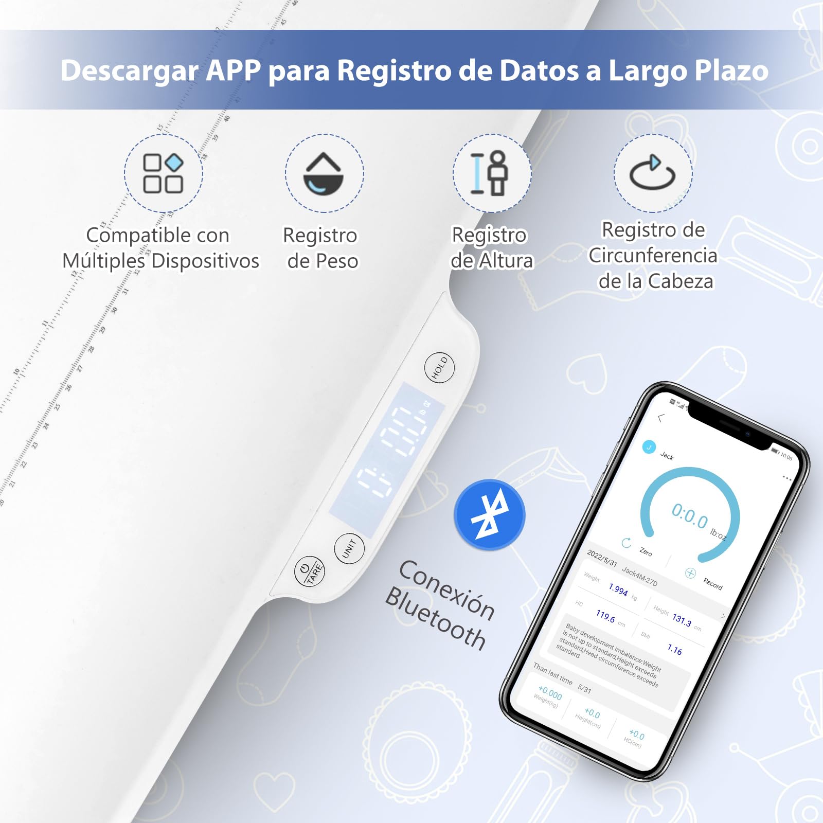 COSTWAY Báscula Bebe, Báscula Multifuncional para Bebés con 4 Modos de Medición, Báscula Infantil Digital Precisa, Báscula Digital con Pantalla LCD para Bebés y Mascotas