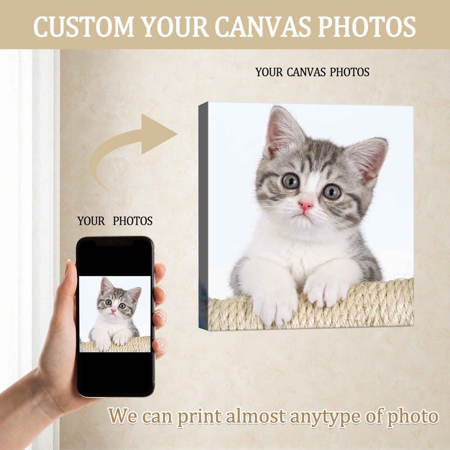 Canvas Prints with Your Photos, Ship Next Day Personalized Wall Art for Home Decor, Unique Custom Photo Gifts for Wedding, Birthday, Family & Friends - Ready to Hang Canvas Pictures Framed 16x16